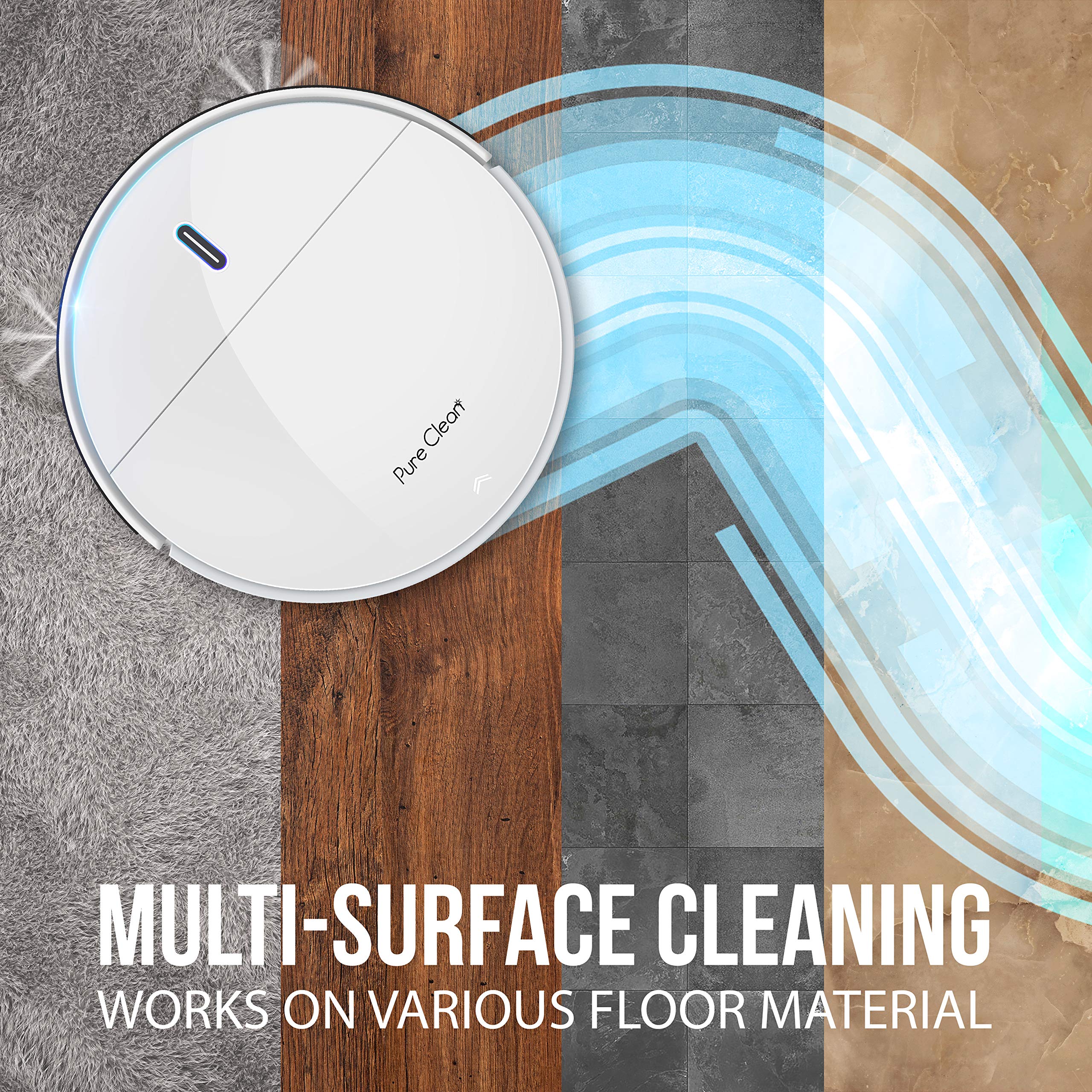 PURE CLEAN Smart Automatic Robot Vacuum Cleaner with Self-Charging Dock - Powerful Robotic Vacuum for Carpets, Hardwood Floors & Tile - Anti-Drop Sensors, Auto Activation - Ideal for Pet Hair, Daily Home Cleaning (PUCRC95PLUS.9)