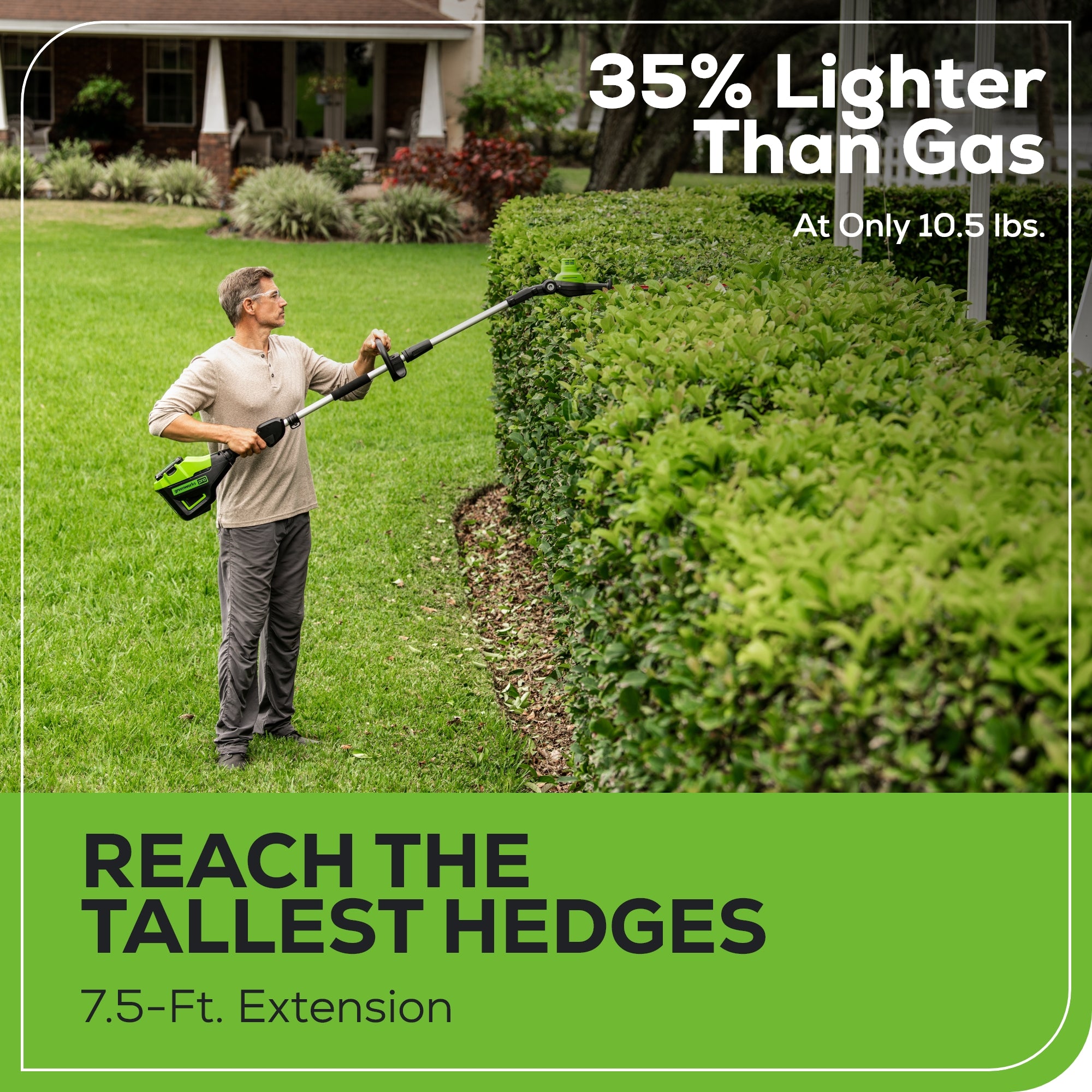 60V 20-Inch 7-Position Cordless Battery Pole Hedge Trimmer with 2.0Ah Battery & Charger - Perfect for Tall Hedges, Tree Trimming, and Landscaping
