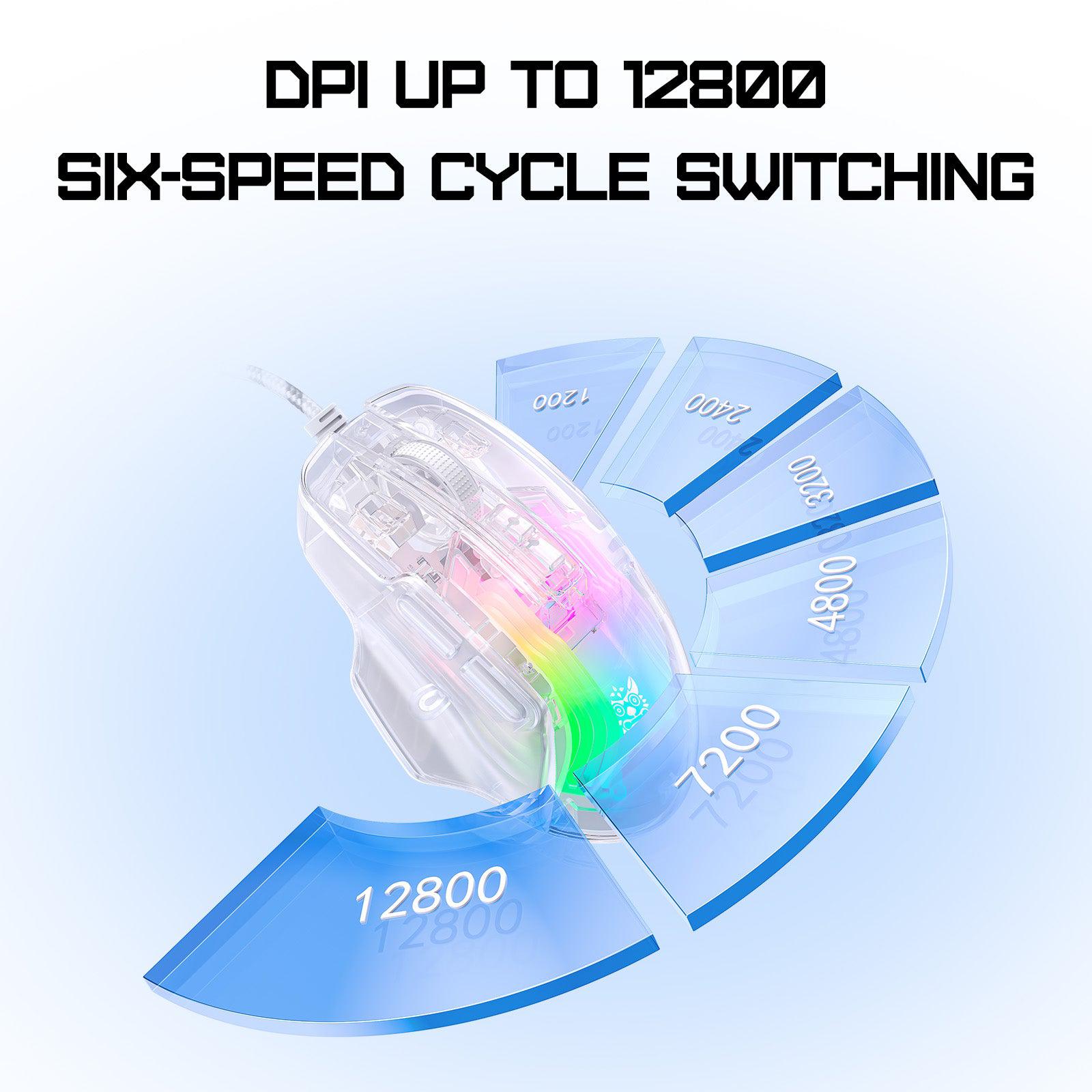 ONIKUMA CW923 RGB Wired Gaming Mouse - 12800 DPI High Precision Esports Mouse for PC & Laptop - Transparent Body Design - Perfect for FPS, MOBA & MMO Gaming