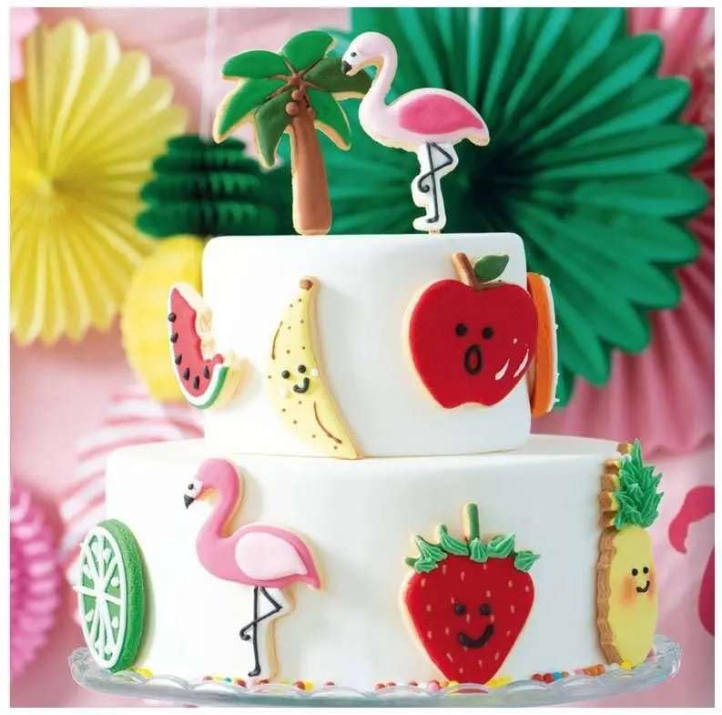 CAKE DECOR™ 2-Piece Flamingo & Palm Tree Plastic Cookie Cutters Set - Perfect for Tropical Themed Birthday Cakes, Cupcakes, and DIY Baking Decorations
