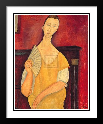 Amedeo Modigliani 'Woman with a Fan' Framed Art Print 20x23 - Double Matted Wall Decor for Living Room, Bedroom & Office