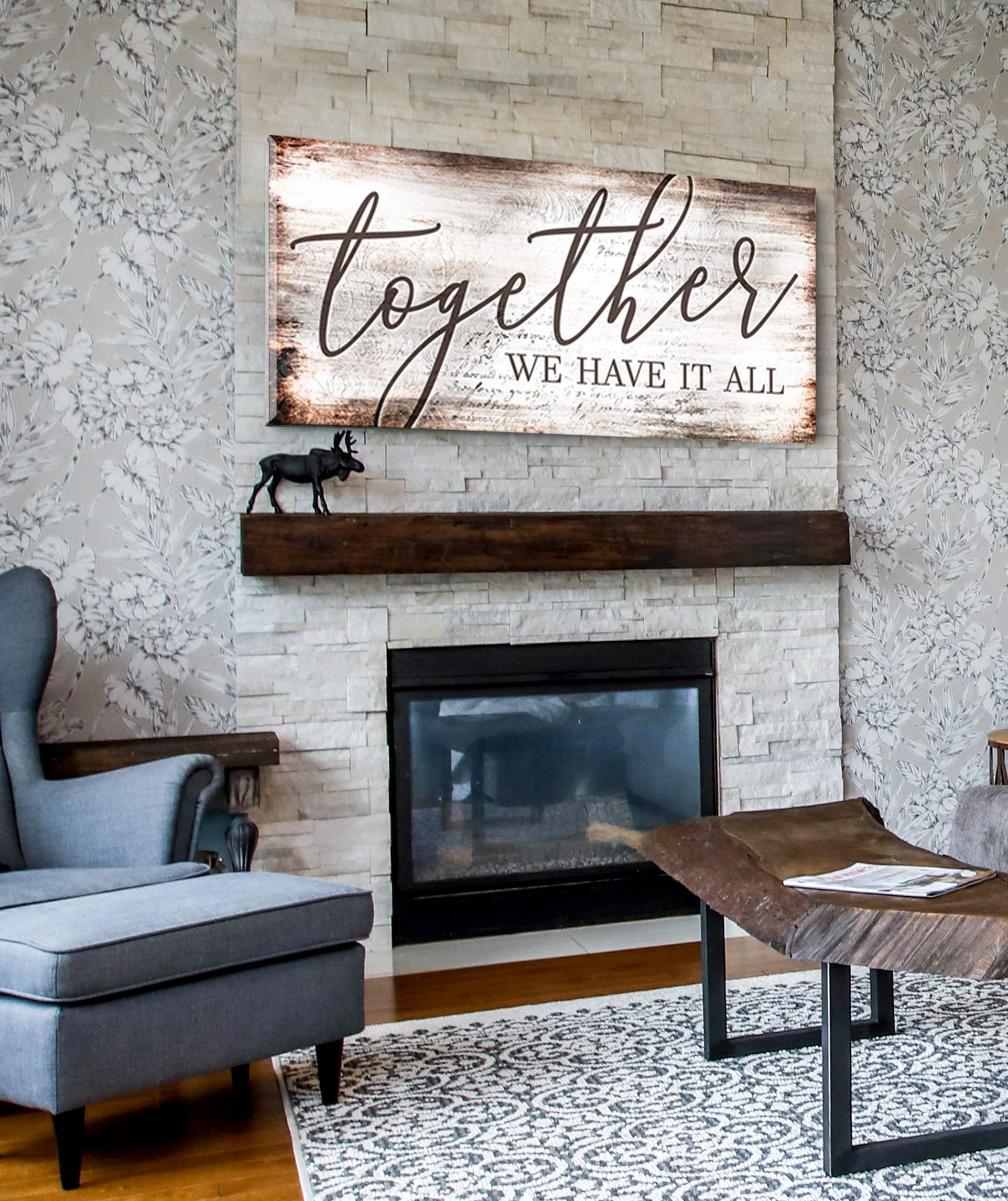 Together We Have It All Sign - Romantic Wooden Wall Art for Couples, Wedding Gift & Bedroom Decor (Brown, 42x19 inches) - Perfect for Anniversary, Valentine's Day & Newlywed Home Decor