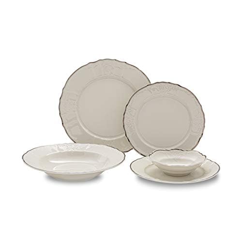 Luxury 40-Piece Fine China Dinnerware Set - Ivory Porcelain Dishes with Gold Trim for 8 People | Elegant Tableware for Weddings, Formal Dining & Special Occasions