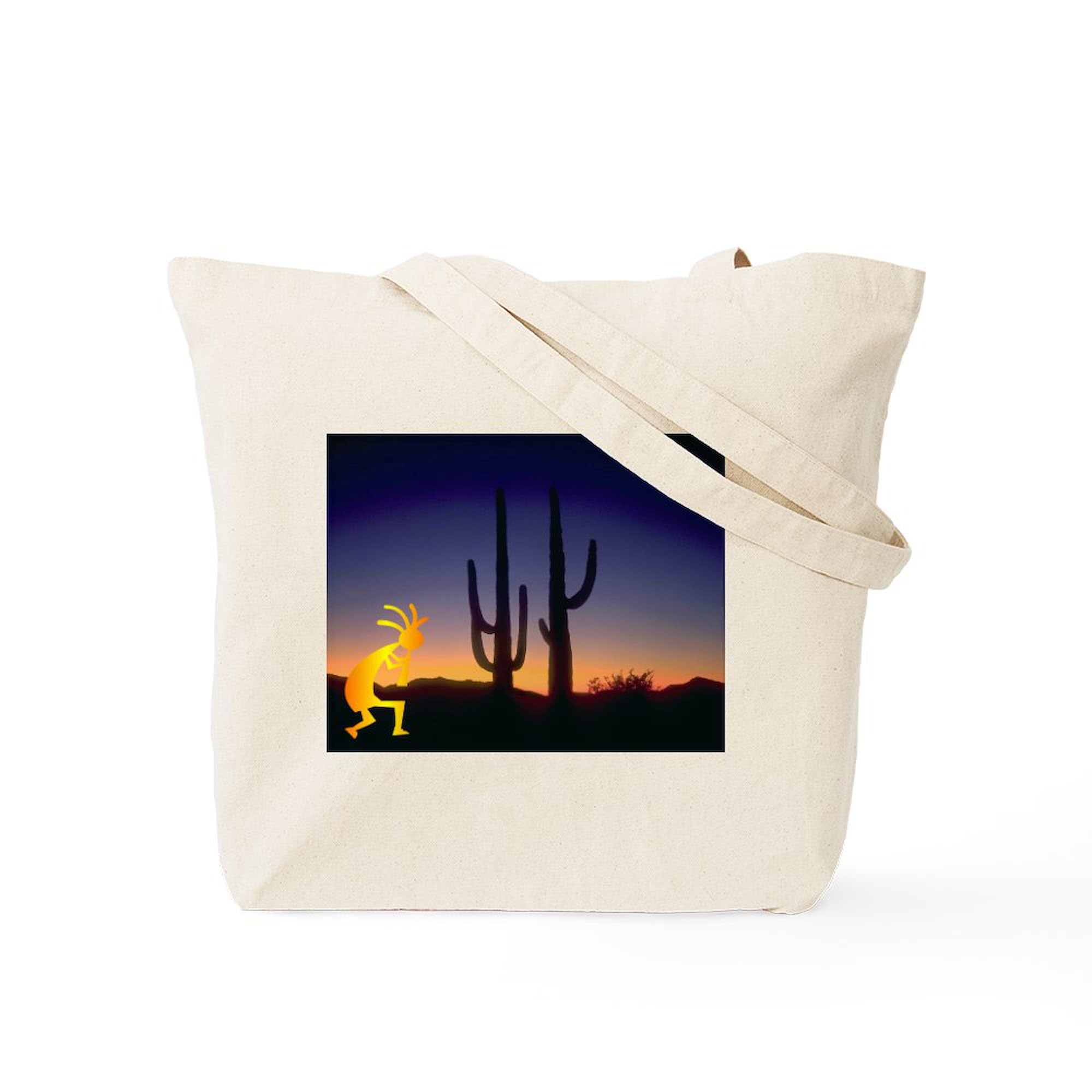 Cactus and Kokopelli Canvas Tote Bag - Natural Reusable Shopping Bag for Groceries, Beach, Work & Eco-Friendly Lifestyle