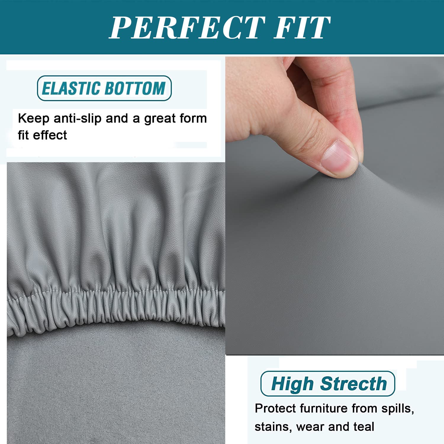 Waterproof PU Dining Bench Covers - Stretchable, Washable & Removable Slipcovers for Kitchen, Living Room & Bedroom - Perfect for Home, Restaurant & Office Use (Gray)
