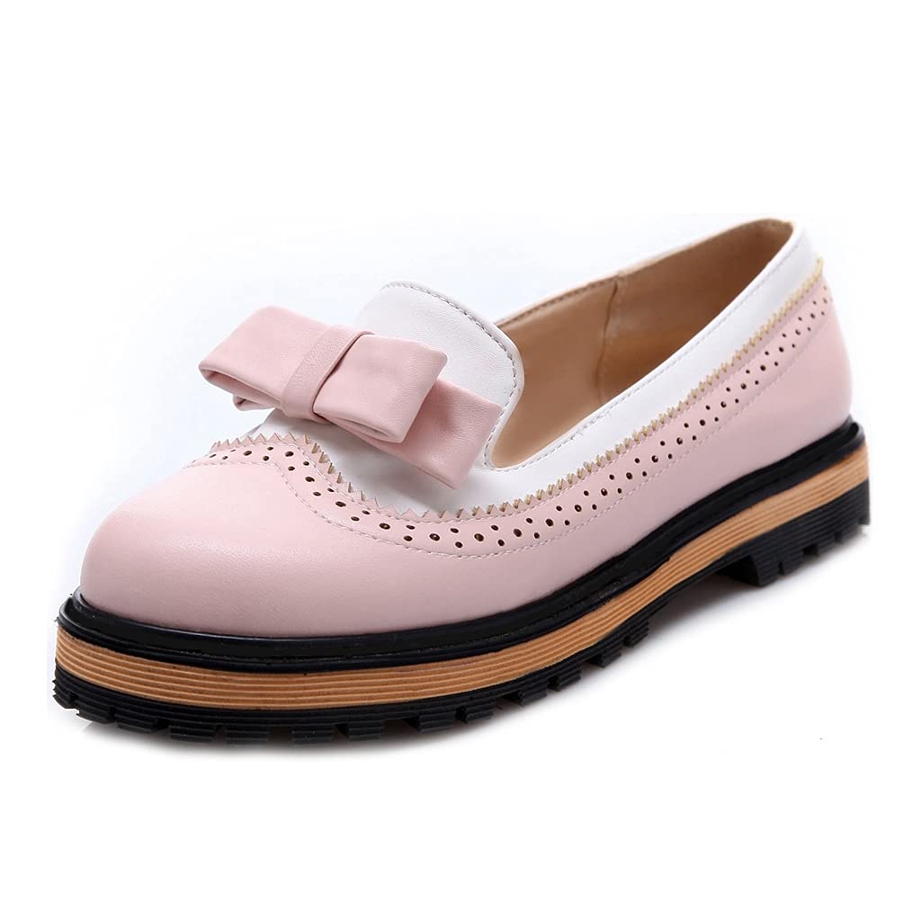 Mioke Women's Classic Bowtie Slip-On Loafers - Round Toe Leather Ballet Flats with Pearl Accents - Comfortable Dress Shoes for Work, Office & Casual Outfits