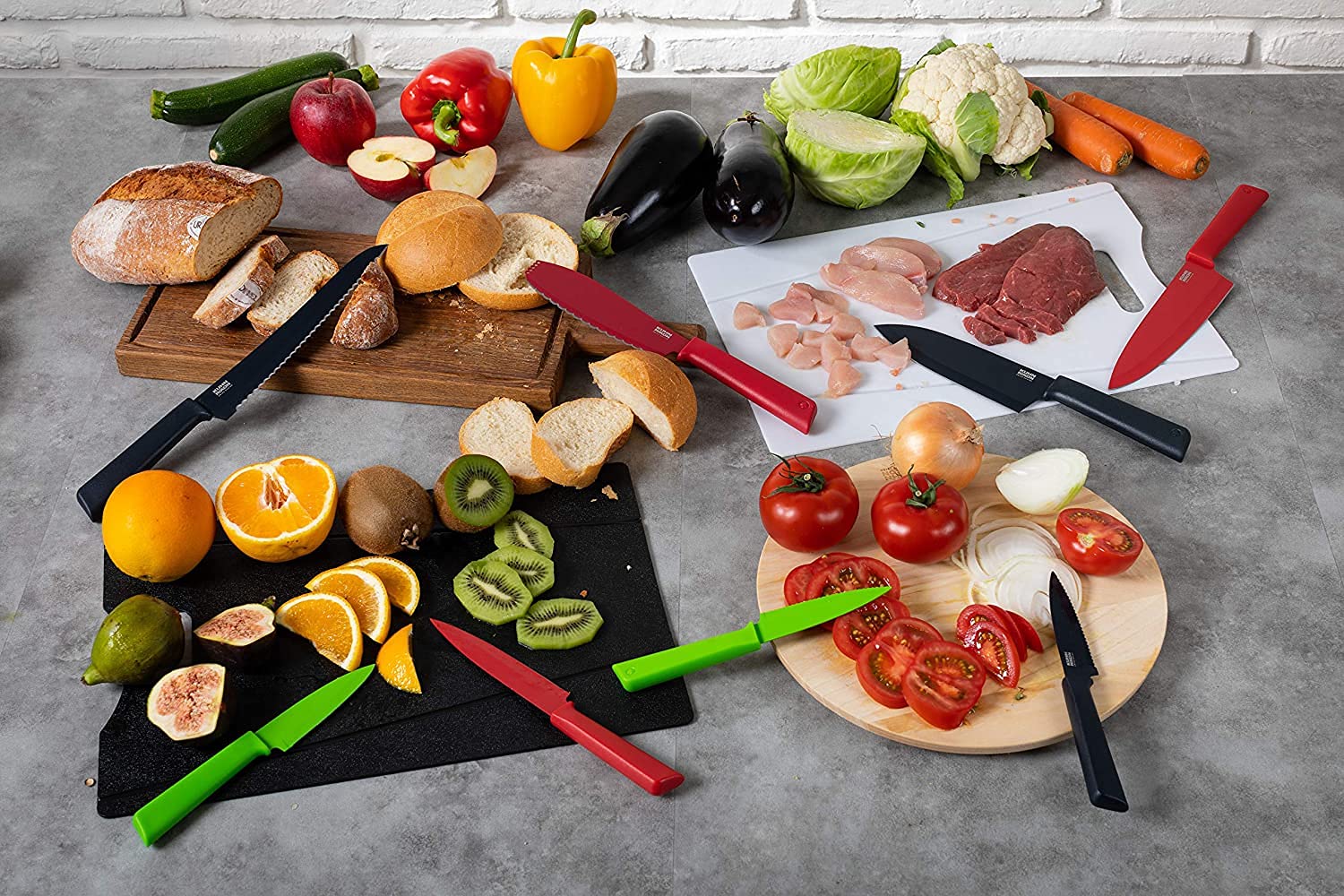 **Kuhn Rikon Colori+ Essential 3-Piece Kitchen Knife Set – Chef Knife, Utility Knife, Paring Knife – Ultra Sharp Stainless Steel Blades – 3-Year Warranty – Perfect for Chopping, Slicing, and Dicing Vegetables, Fruits, and Meats**
