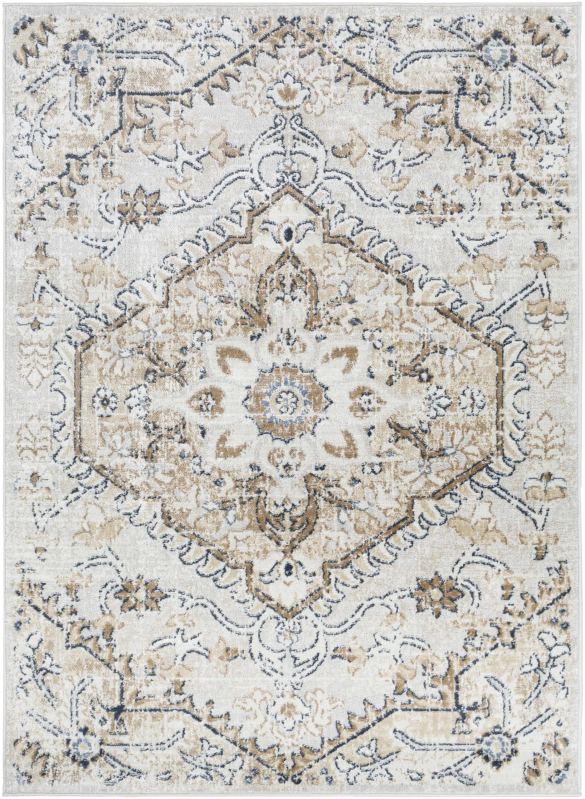Mark&Day 6x9 Baflo Traditional Tan Area Rug - Brown Beige Grey Carpet for Living Room, Bedroom, Kitchen - Soft & Durable (6'6