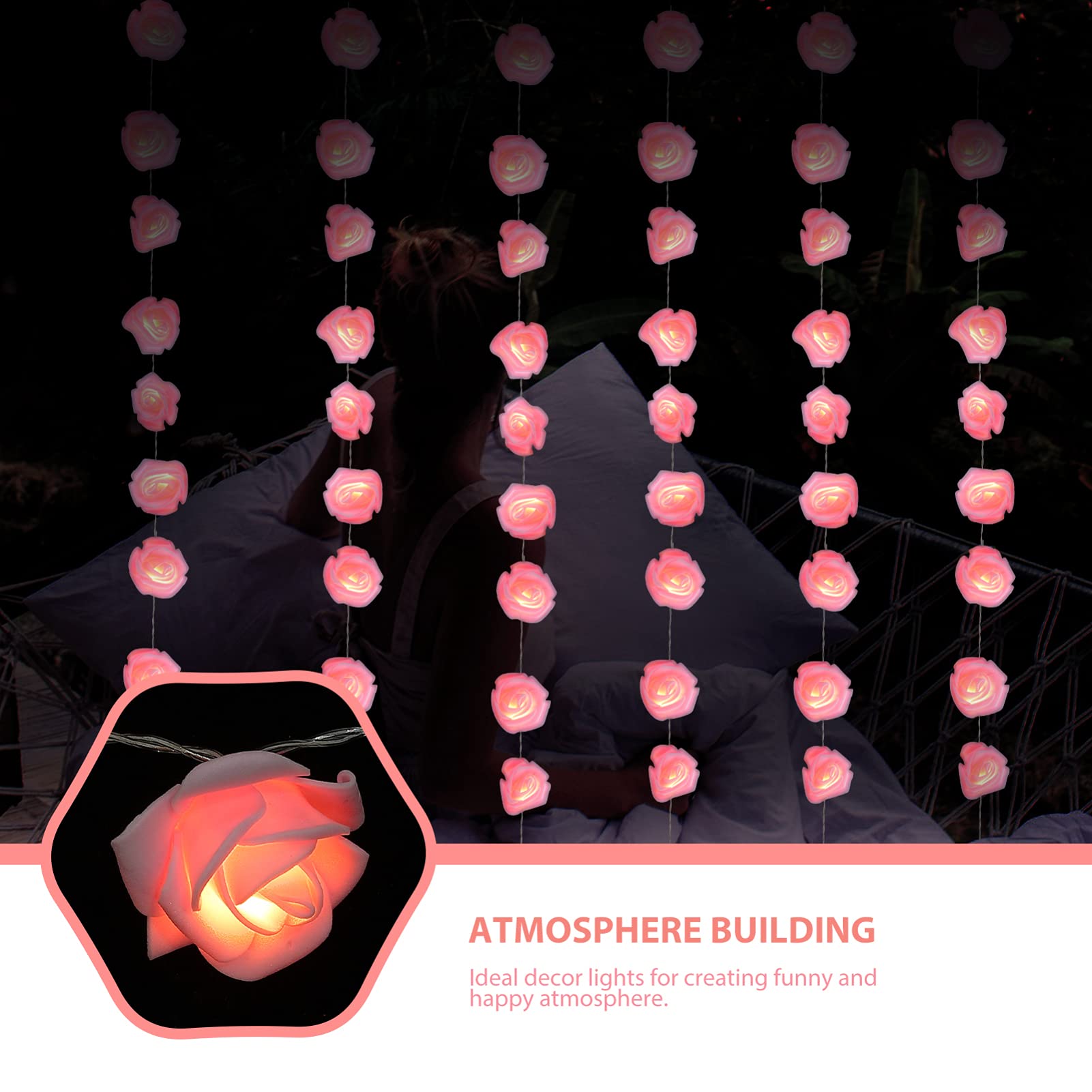 VOSAREA 20 LED Rose String Lights 3m USB - Pink for Wedding Party Decor