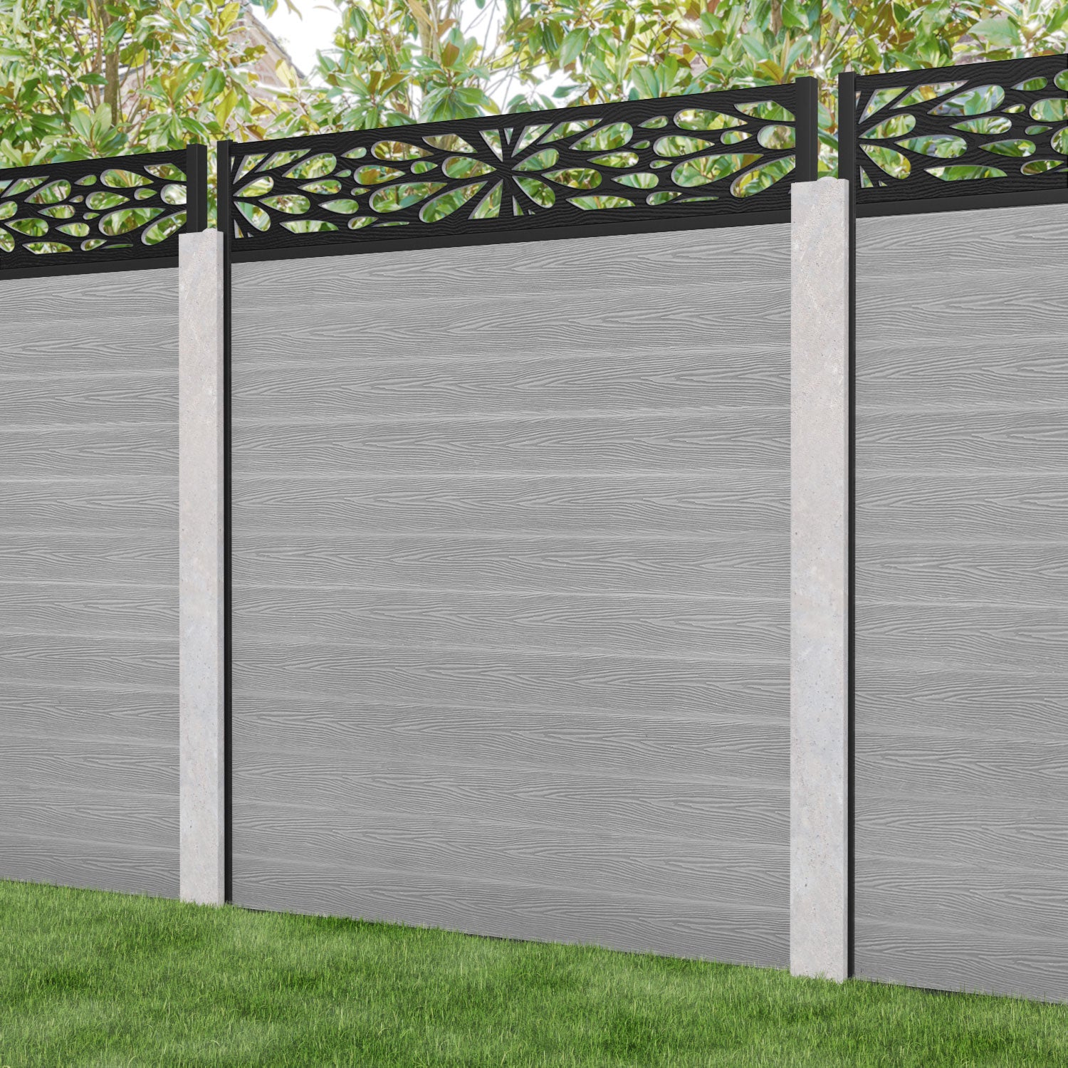 Classic Blossom Fence Panel - Light Grey Vinyl Privacy Fence for Concrete Posts | Durable Outdoor Garden Fencing for Backyard, Patio & Pool Areas