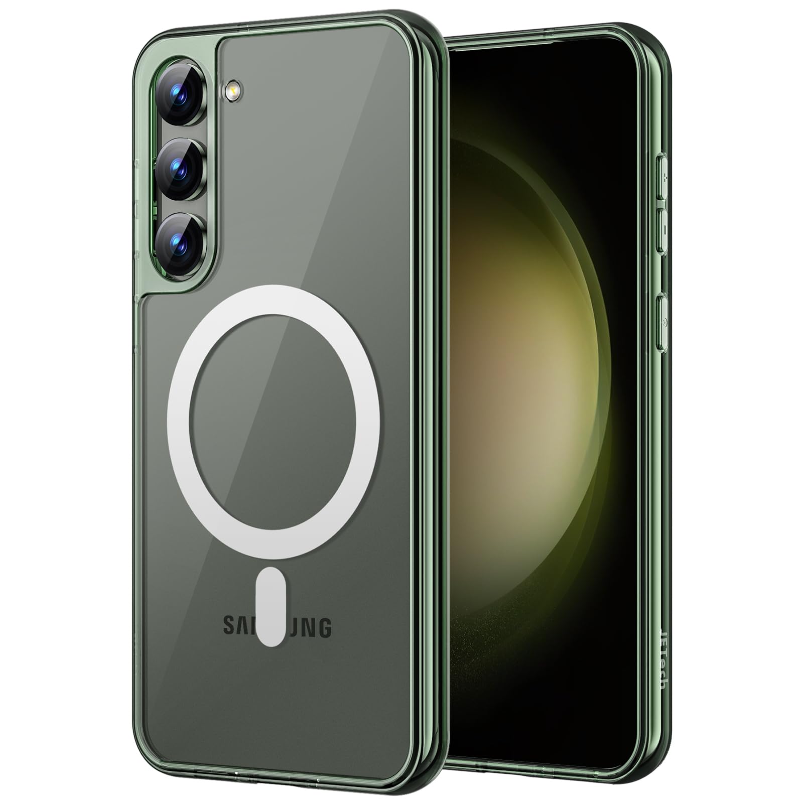 JETech Magnetic Case for Samsung Galaxy S23+ (6.6-Inch) - MagSafe Compatible, Shockproof Protective Phone Cover, Non-Yellowing Hard Clear PC Back (Green) - Perfect for Work, Travel & Outdoor Activities
