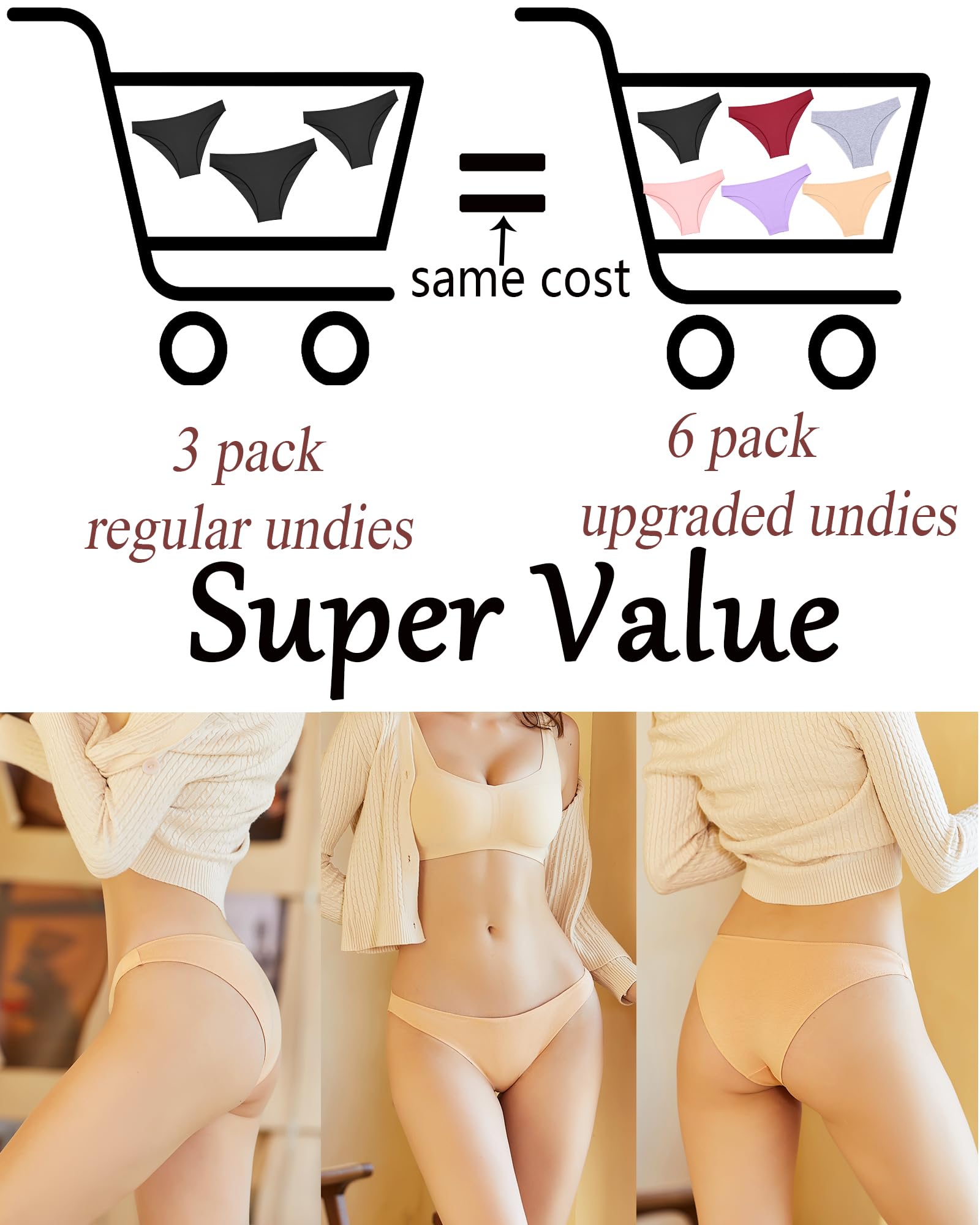 FINETOO 6 Pack Women's Cotton Underwear - Low Rise Bikini Panties, High Cut Cheeky Briefs, Breathable & Comfortable, Sizes S-XL - Perfect for Daily Wear, Yoga, and Lounge