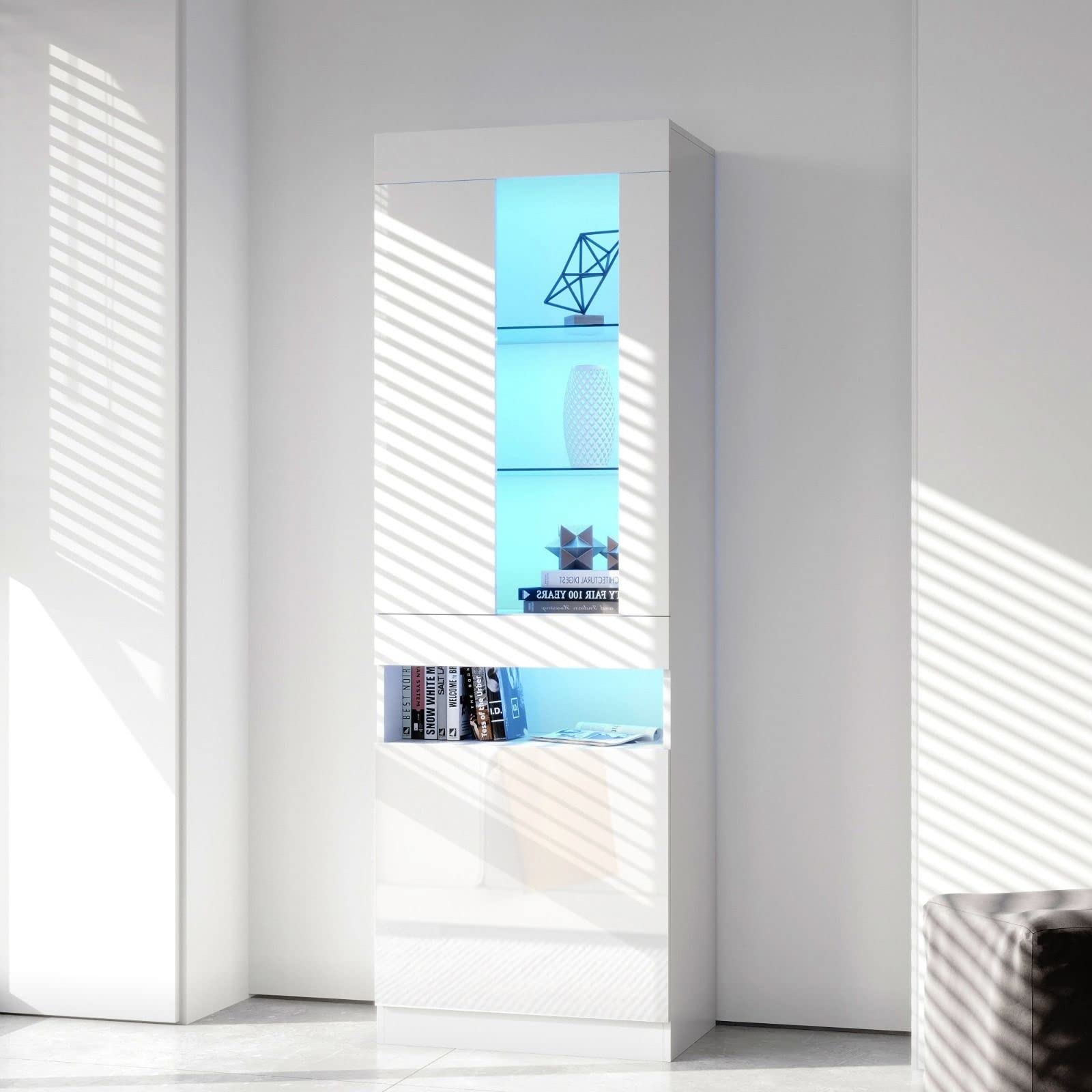 FRITHJILL LED Storage Cabinet - Modern Freestanding Display Shelf with Lights for Home Office, Kitchen, Living Room - Perfect for Organizing Dishes, Books & Decor Items