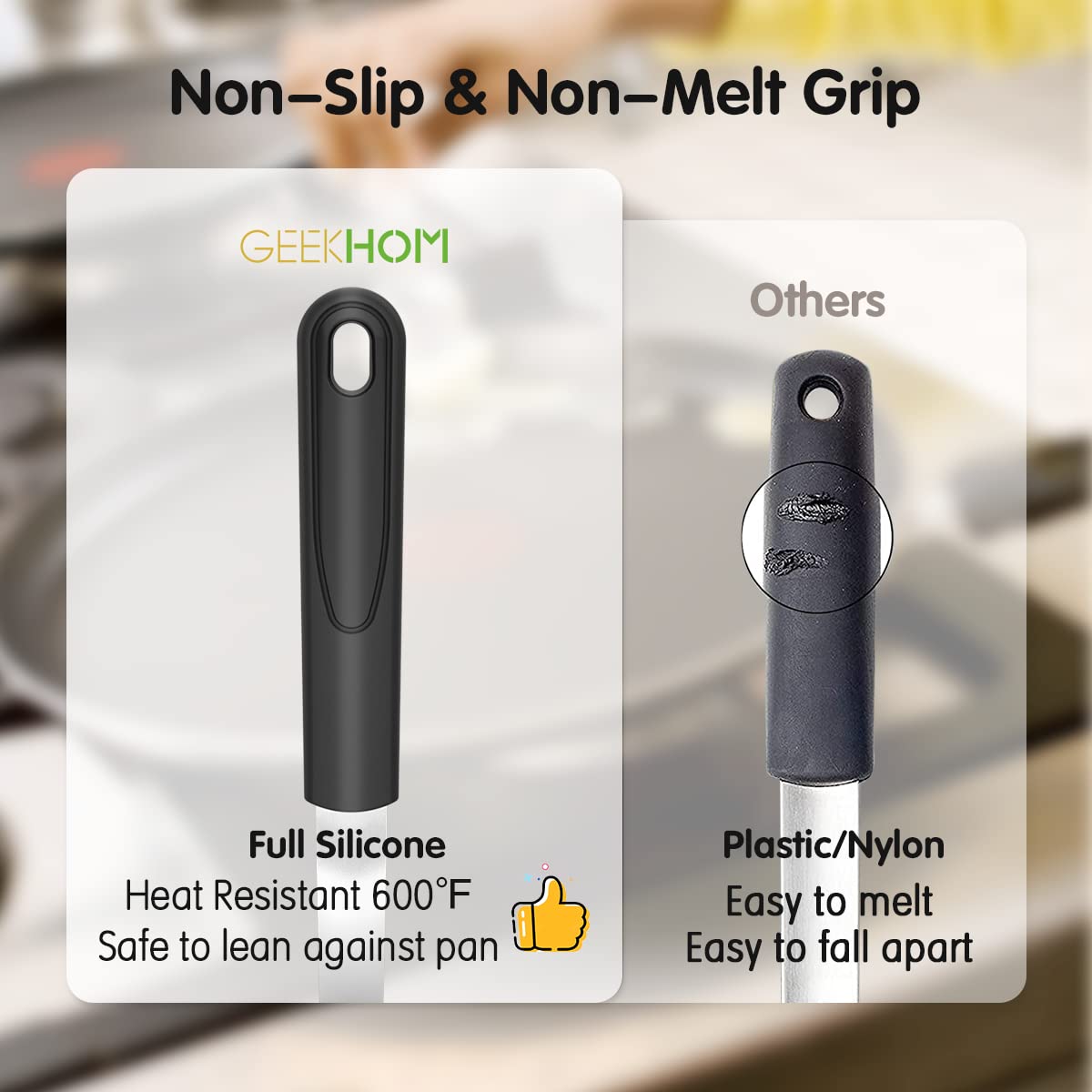 **GEEKHOM Heat-Resistant Silicone Spatula & Aramid Oven Gloves Set - Non-Melting, Flexible Kitchen Tools for Baking, Cooking, and Grilling**