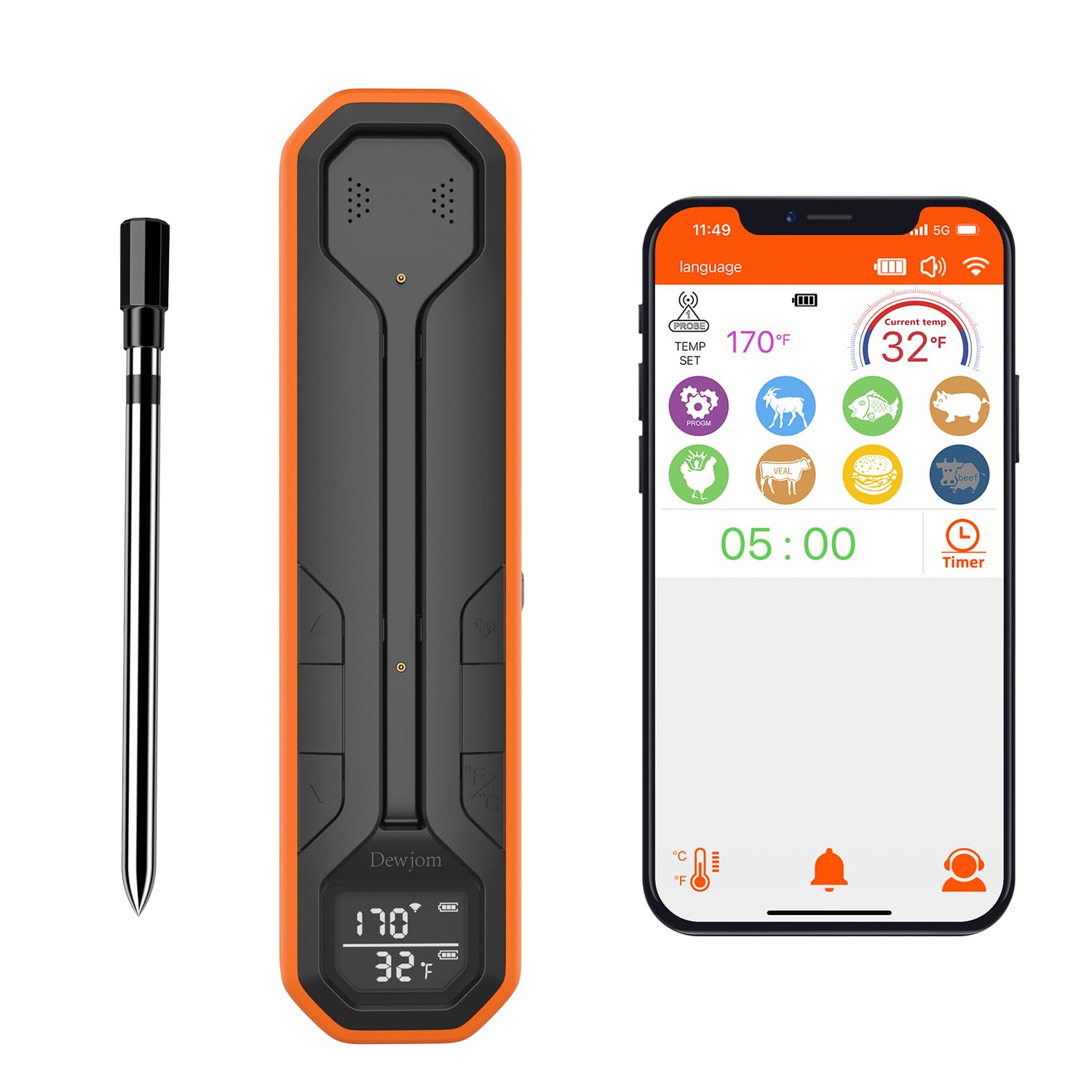 Wireless Meat Thermometer for Grilling & BBQ - Digital Cooking Thermometer with 500ft Remote Range & Smartphone App (iOS/Android) - Wireless Probe Food Thermometer with Preprogrammed Temperatures for Oven, Smoker, Sous Vide & Kitchen Cooking