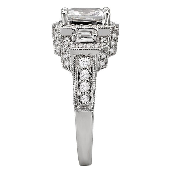 14KT 7/8 CTW Diamond 3 Stone Halo Engagement Ring for 1 CT Emerald Cut - Perfect for Wedding, Anniversary & Proposal Gifts