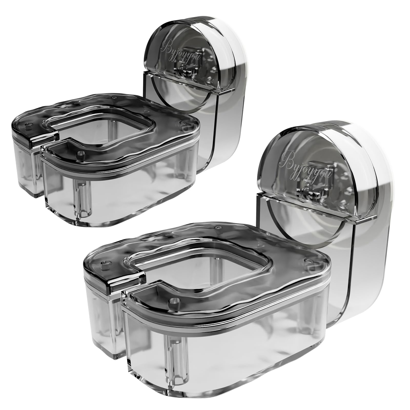 Acrylic Hair Dryer Holder Wall Mount - No Drill Suction Cup Storage Shelf for Bathroom, Bedroom & Washroom - Removable Organizer for Hair Dryers & Styling Tools - Gray Silver (2 Pack) - Perfect for Small Spaces & Clutter-Free Vanities