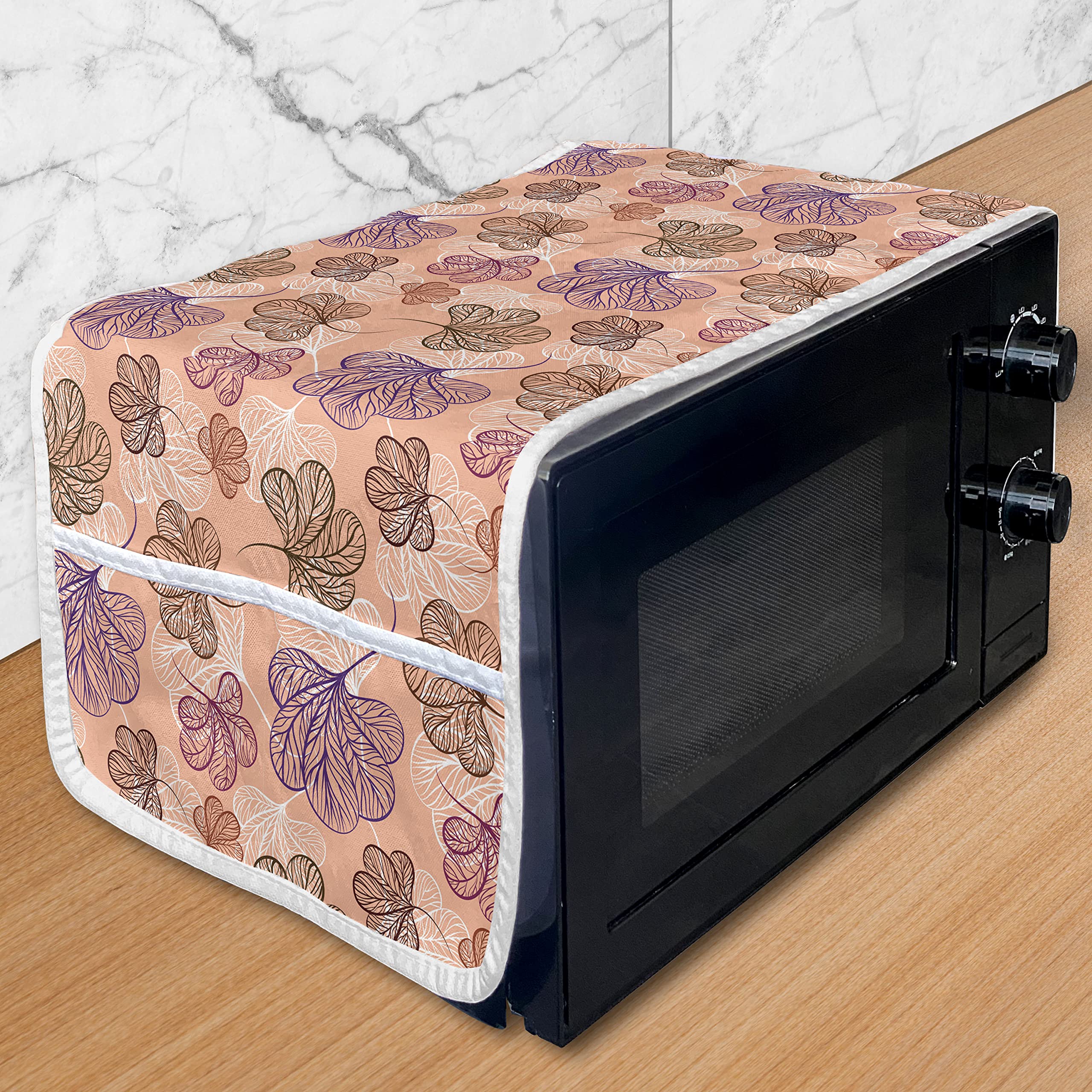 Ambesonne Floral Microwave Oven Cover - Waterproof Kitchen Organizer with Pockets, 36