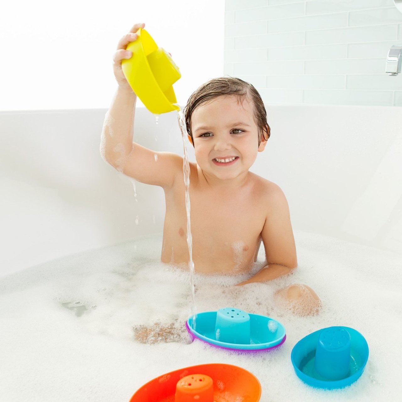 FLEET Stacking Boats - 6-Piece Colorful Plastic Bath Toys for Kids, Floating & Nesting Bathtub Boats - Perfect for Toddler Water Play, Pool Fun & Sensory Learning