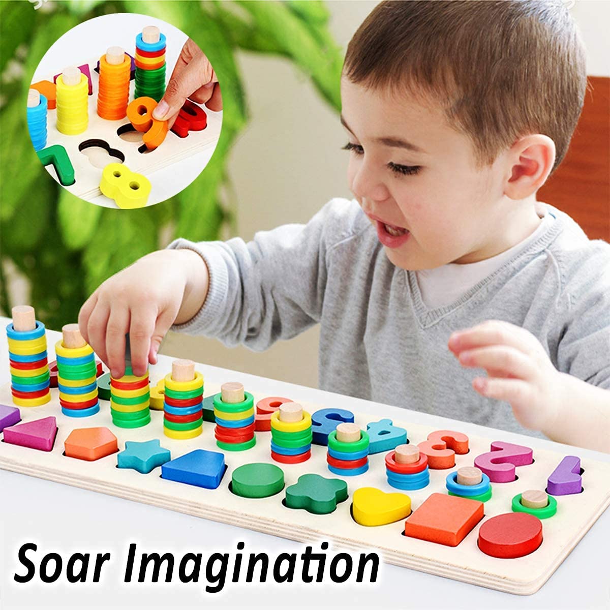 Montessori Wooden Toys for Kids - Number & Shape Stacker Game for Preschool Learning | Birthday & Christmas Gifts