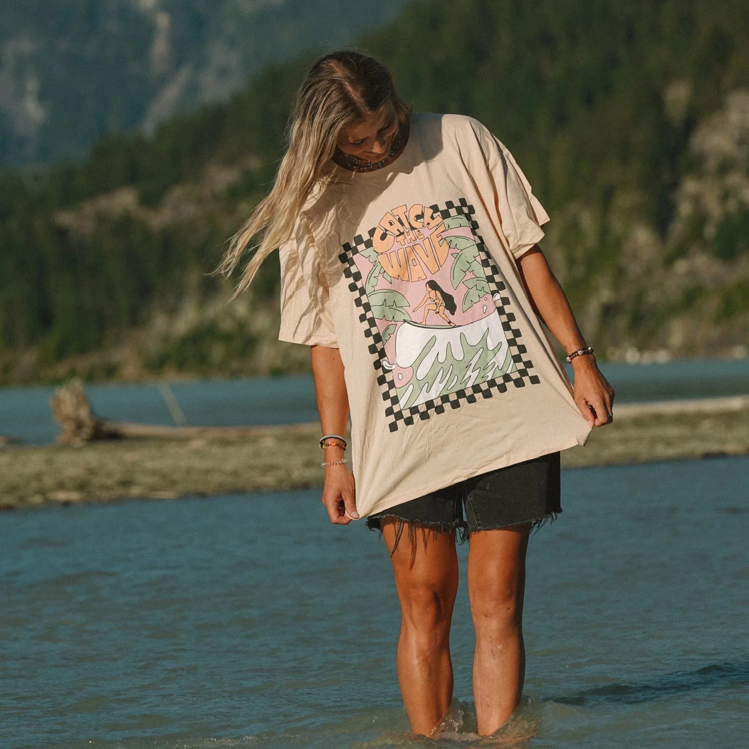 Reckless Catch The Wave Oversized T-Shirt - Trendy Graphic Tee for Men & Women - Perfect for Beach, Surfing & Casual Outfits