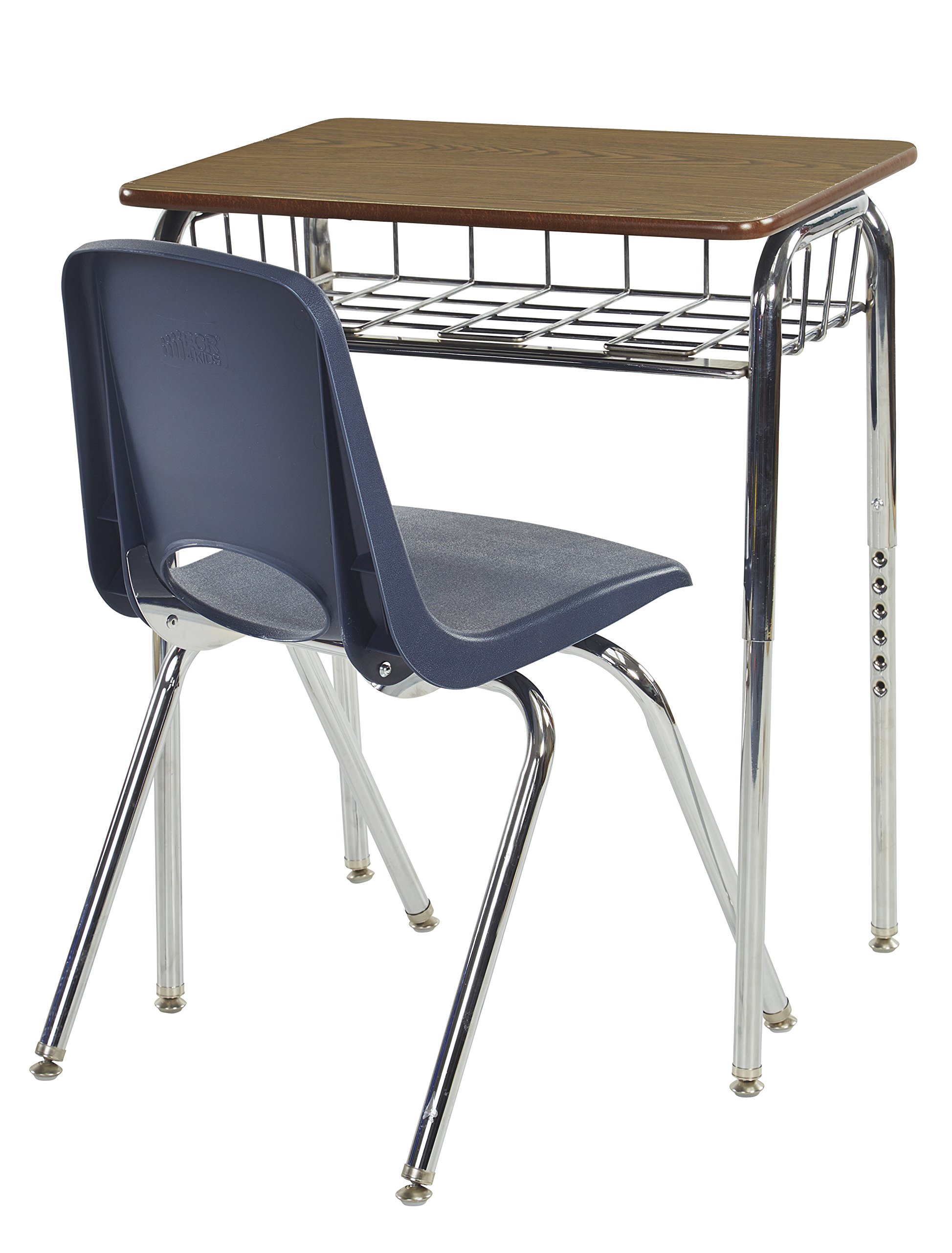 ECR4Kids Oak Desk & Navy Chair Set with Chrome Book Box - 6 Pack for Classroom