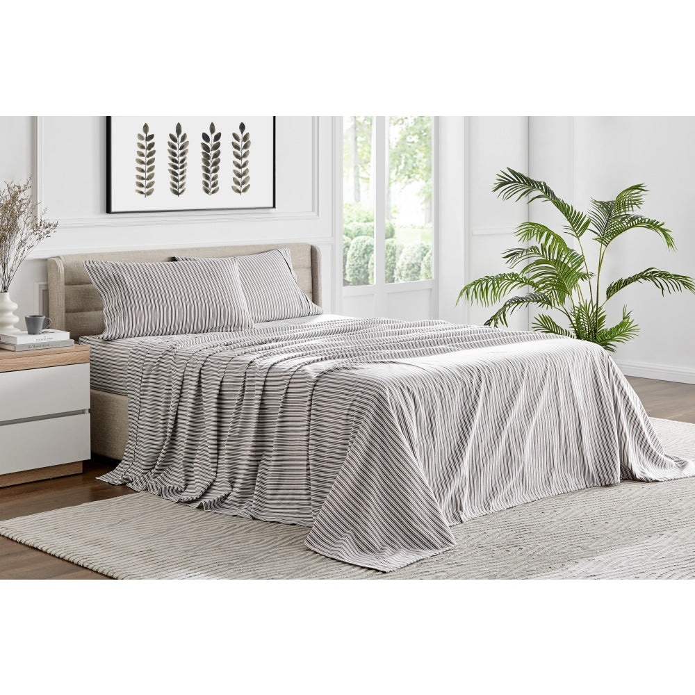 150GSM Striped Flannel Bed Sheet Set - Dark Oak King Size, Soft & Breathable for Cozy Winter Nights