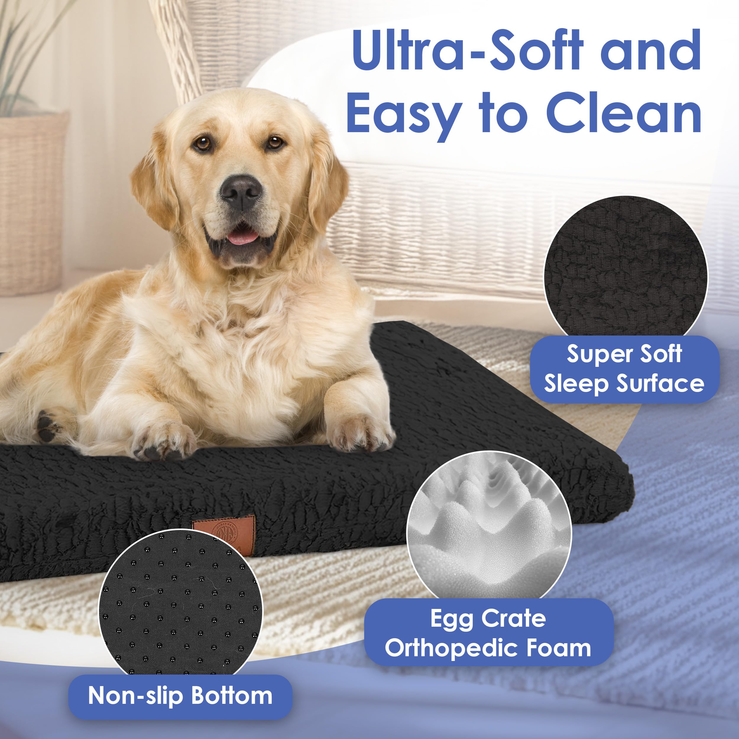 Orthopedic Memory Foam Dog Bed with Washable Cover - AKC Approved Pet Crate Mat for Joint Pain Relief, Non-Slip Bottom & Breathable Design (42x27 Inches, Black) - Perfect for Kennels, Crates & Elderly Dogs with Arthritis