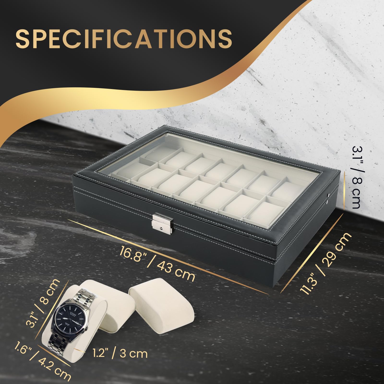24-Slot Elegant Portable Black Watch Box for Men & Women - Jewelry Organizer Case for Travel, Home, and Office Storage