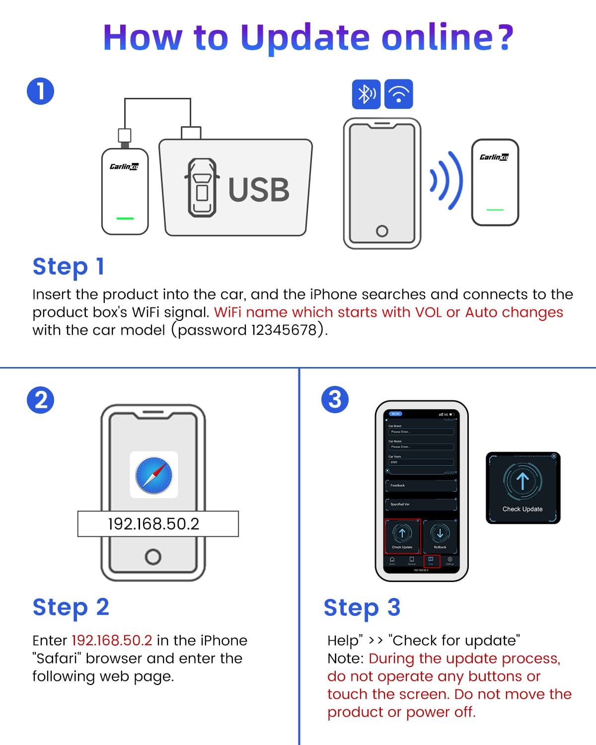 Carlinkit 3.0 Wireless CarPlay Adapter 2025 - Convert Wired CarPlay to Wireless for iPhone iOS 10+ (2015+ Car Models) | Seamless Music, Navigation & Calls While Driving