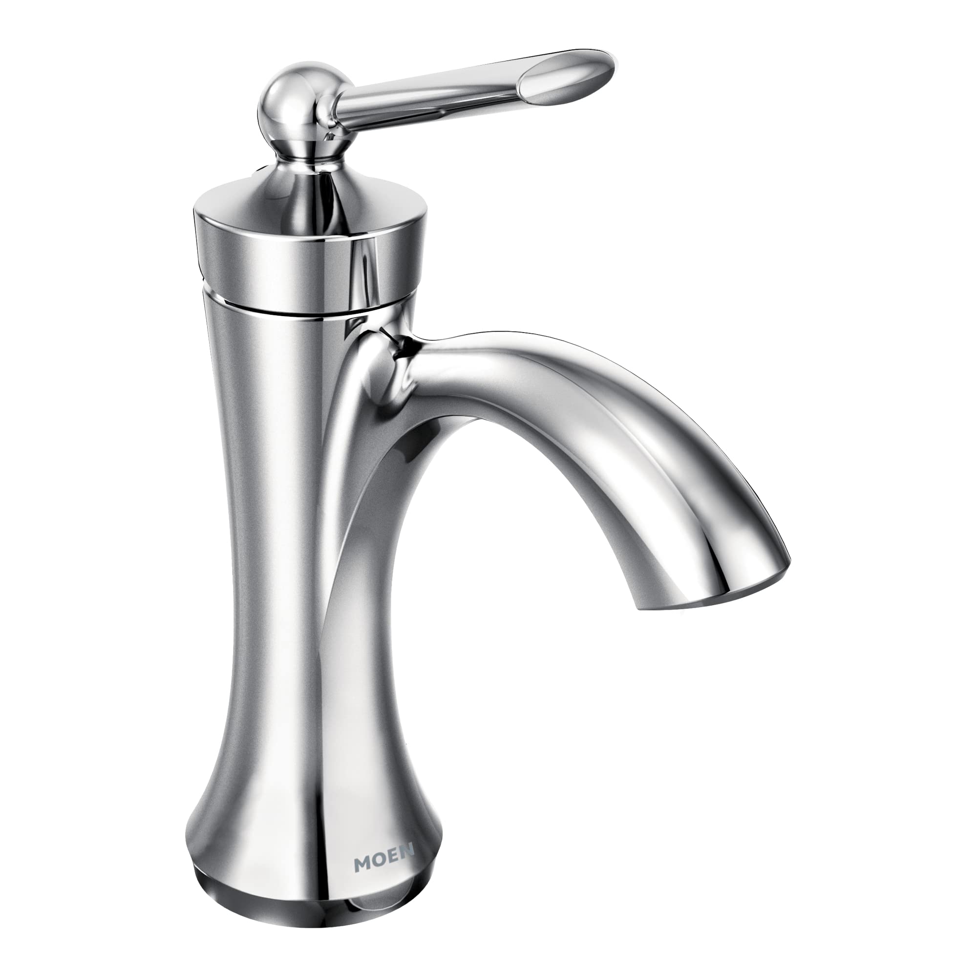 Moen Wynford Chrome One-Handle High-Arc Bathroom Faucet with Drain Assembly - Single or Three Hole Installation - Perfect for Modern Bathroom Vanities and Sinks