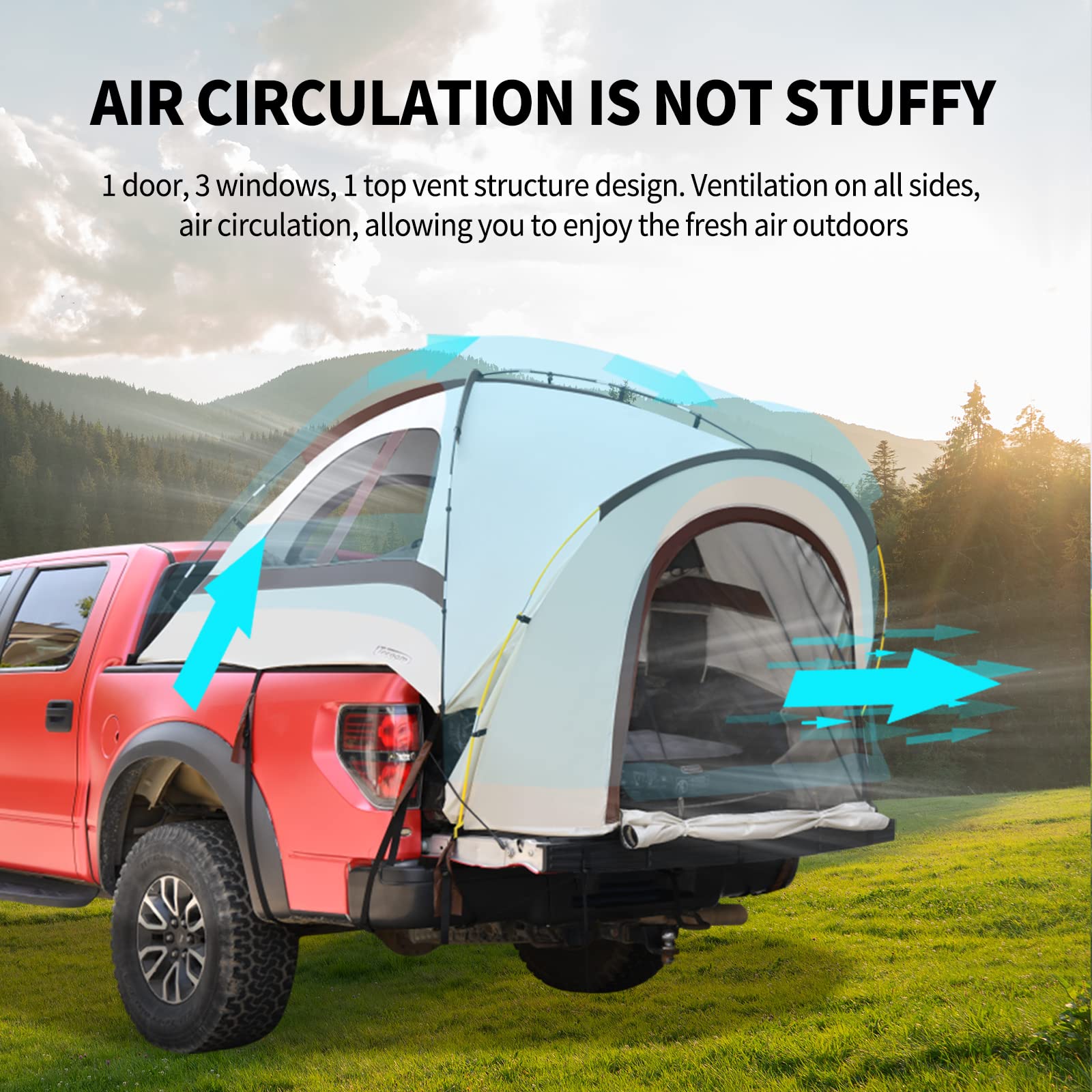 Tecoom Waterproof PU3000mm Double Layer Pickup Truck Tent for 5.5-5.8ft Truck Beds | Portable 2-Person Compact Full Size Truck Bed Tent with Rain Fly | Perfect for Camping, Beach Trips & Outdoor Adventures