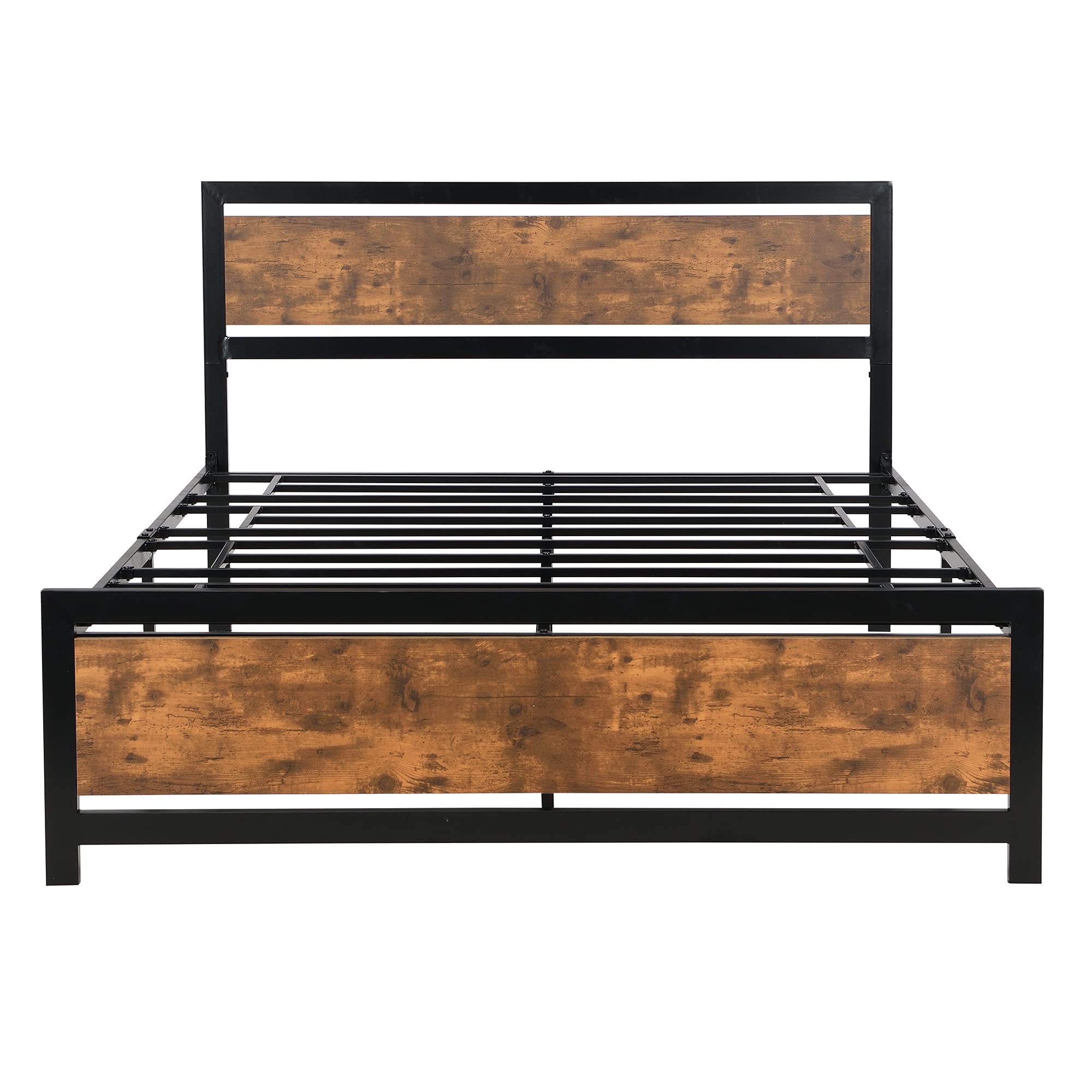Queen Size Metal Bed Frame with Storage - Sturdy Platform Bed with Headboard & Footboard, 14.7