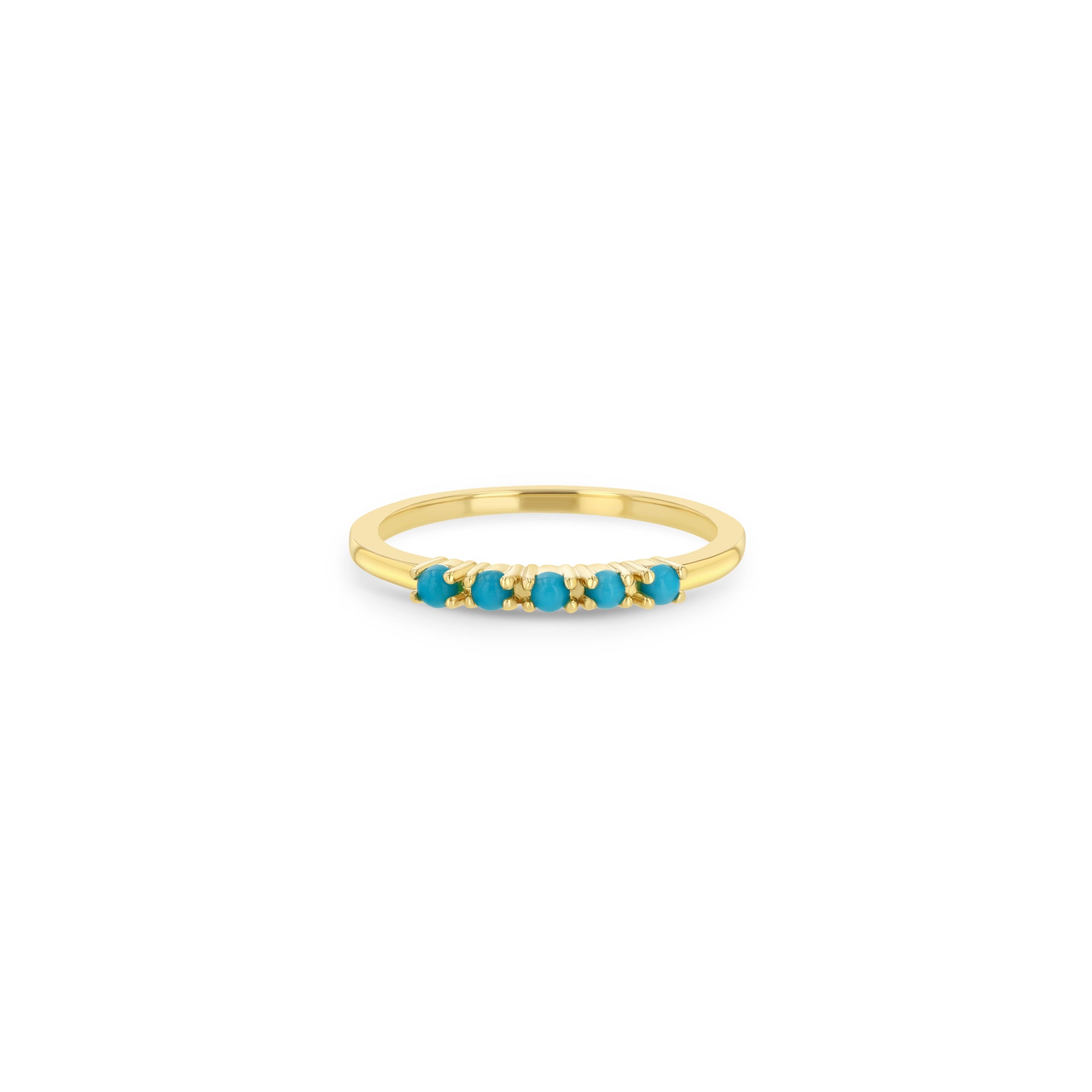 14K Gold 5-Prong Turquoise Band Ring for Women - Elegant Bohemian Jewelry for Everyday Wear & Special Occasions
