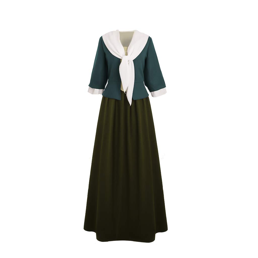 Fortunehouse Women's Scottish Highland Dress - Claire Fraser Cosplay Costume from Outlander TV Show, Green Tartan Medieval Gown for Renaissance Fairs, Halloween & Historical Reenactments