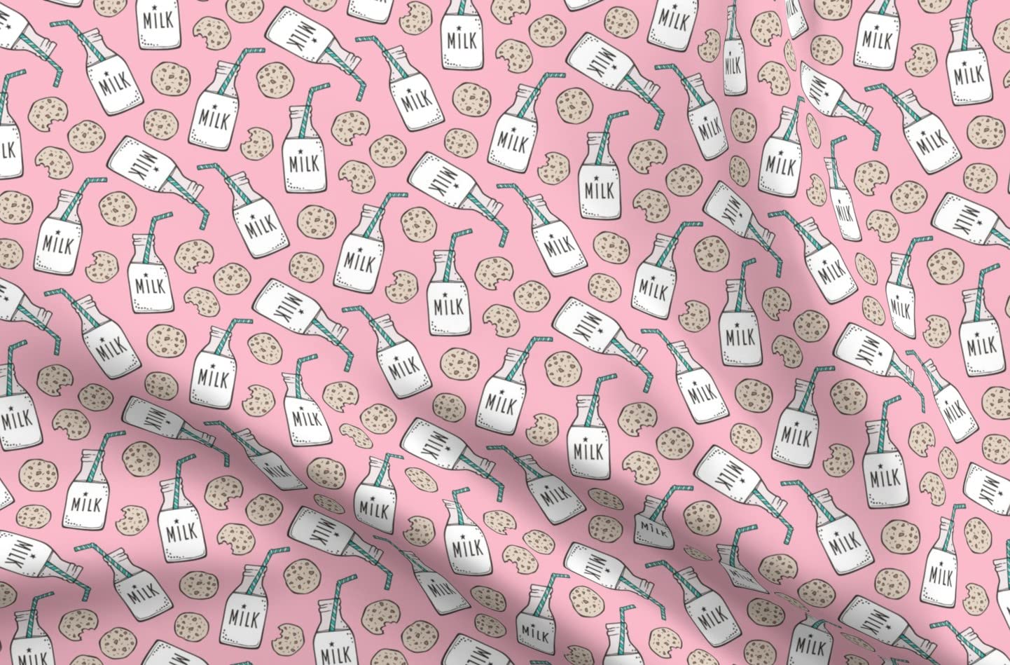 Premium Spoonflower Upholstery Velvet Fabric - Milk & Cookies Pink Breakfast Food Print | Fat Quarter for Home Decor, Apparel & DIY Projects | Perfect for Curtains, Pillows & Fashion Accessories