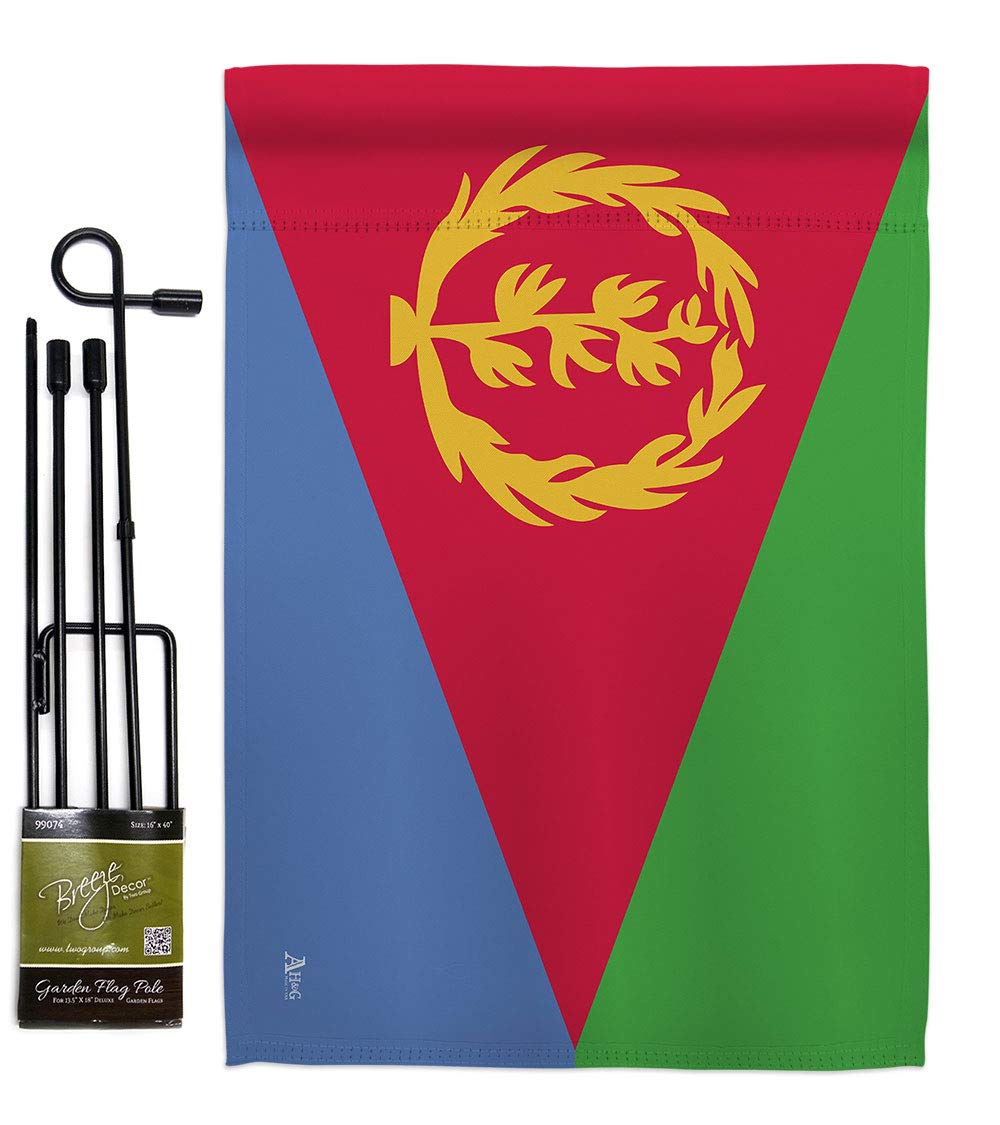 Americana Home & Garden Eritrea Double-Sided Garden Flag Set with Stand - Country Regional Nation House Decoration Banner for Yard, Patio & Outdoor Decor - Made in USA