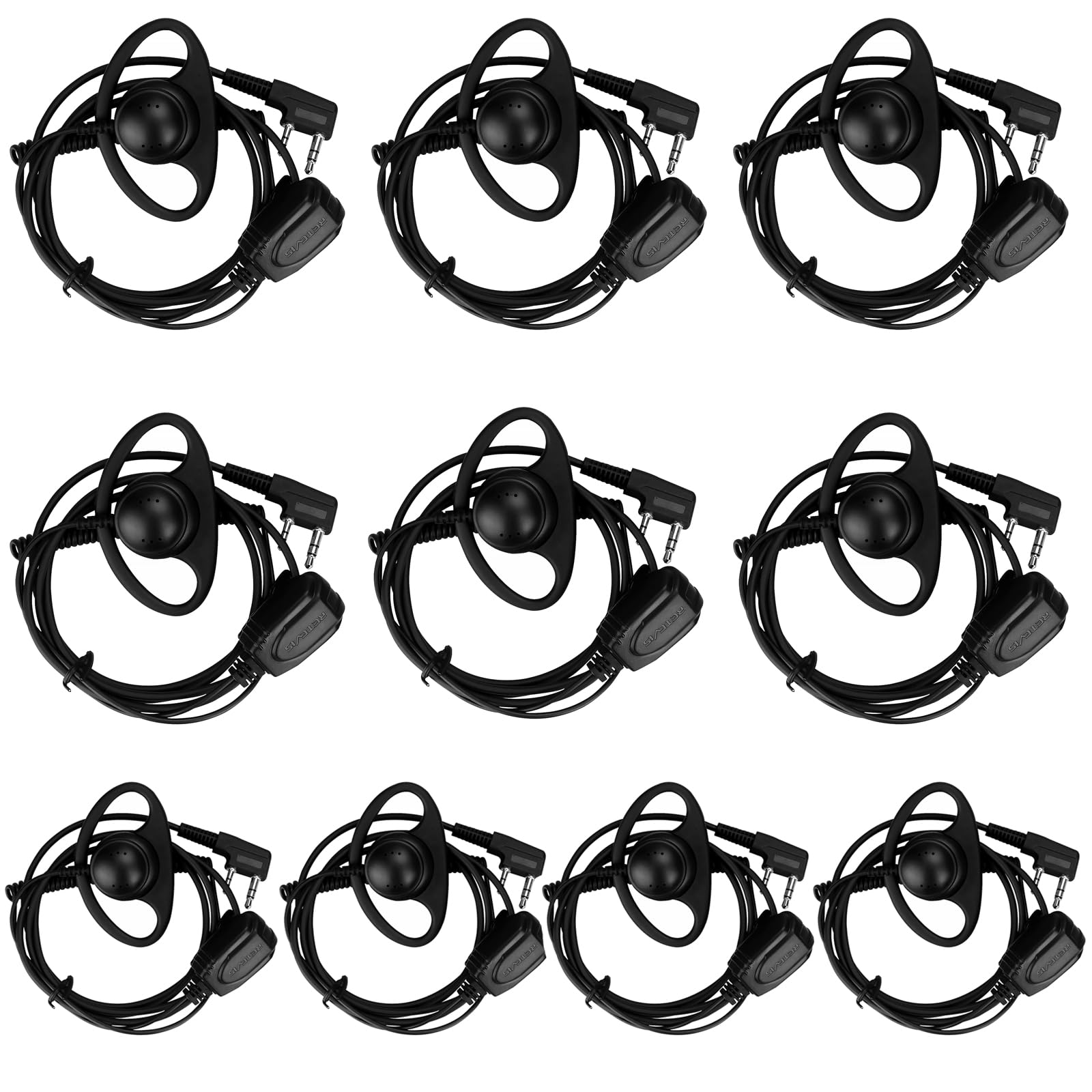 Retevis 2-Pin Walkie Talkie Earpiece with Microphone & Coil Tube - 10 Pack | Compatible with RT22 RT68 RT21 H-777 RT27 RT86 RT85 Baofeng UV-5R Arcshell Kenwood Pxton Samcom Two Way Radios | Ideal for Security, Construction, Event Staff & Outdoor Activities