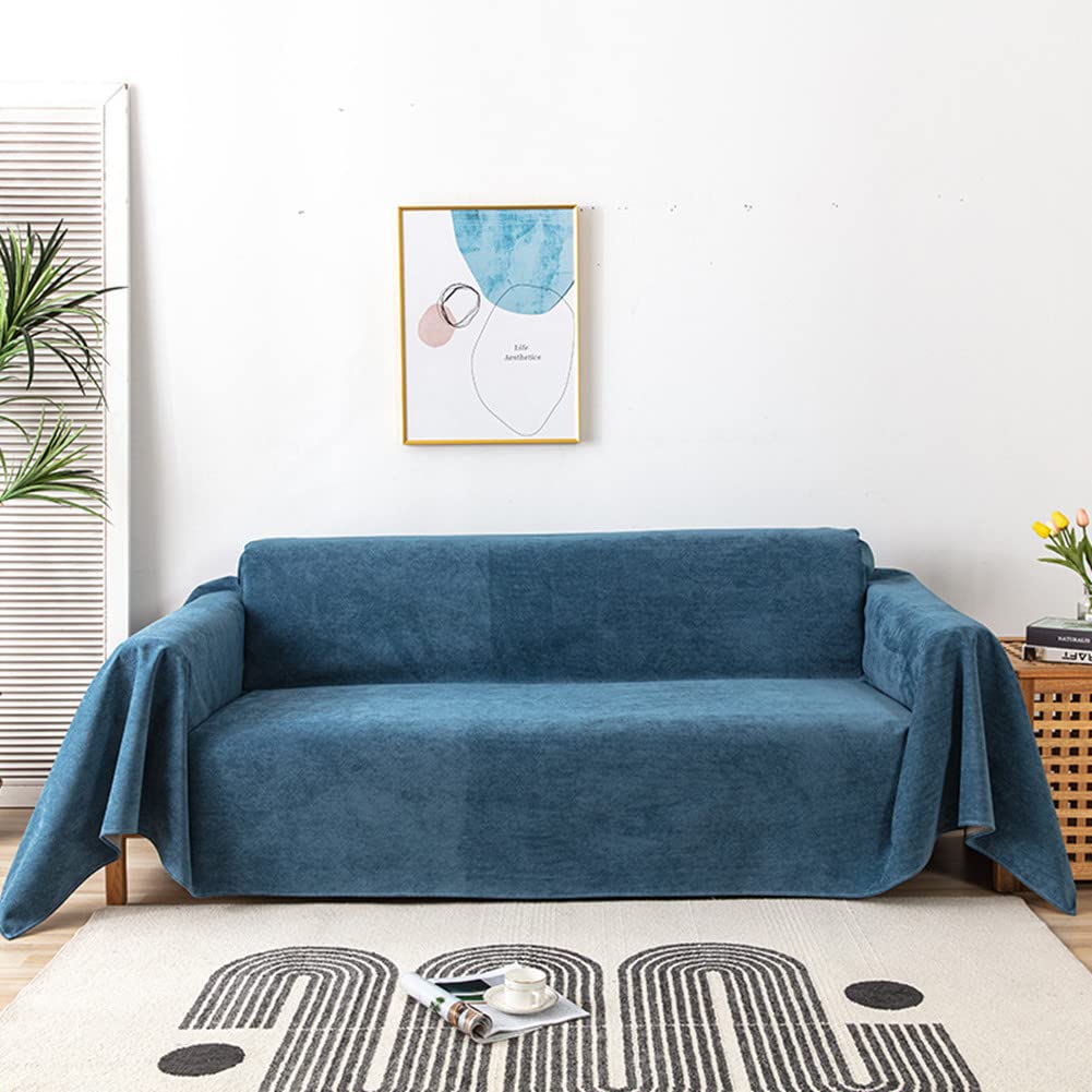 Universal Non-Slip Waterproof Sofa Slipcover - Soft Corduroy Couch Protector for Pets & Kids - Dark Blue (Medium) - Perfect for Living Room Furniture Protection & Home Decor