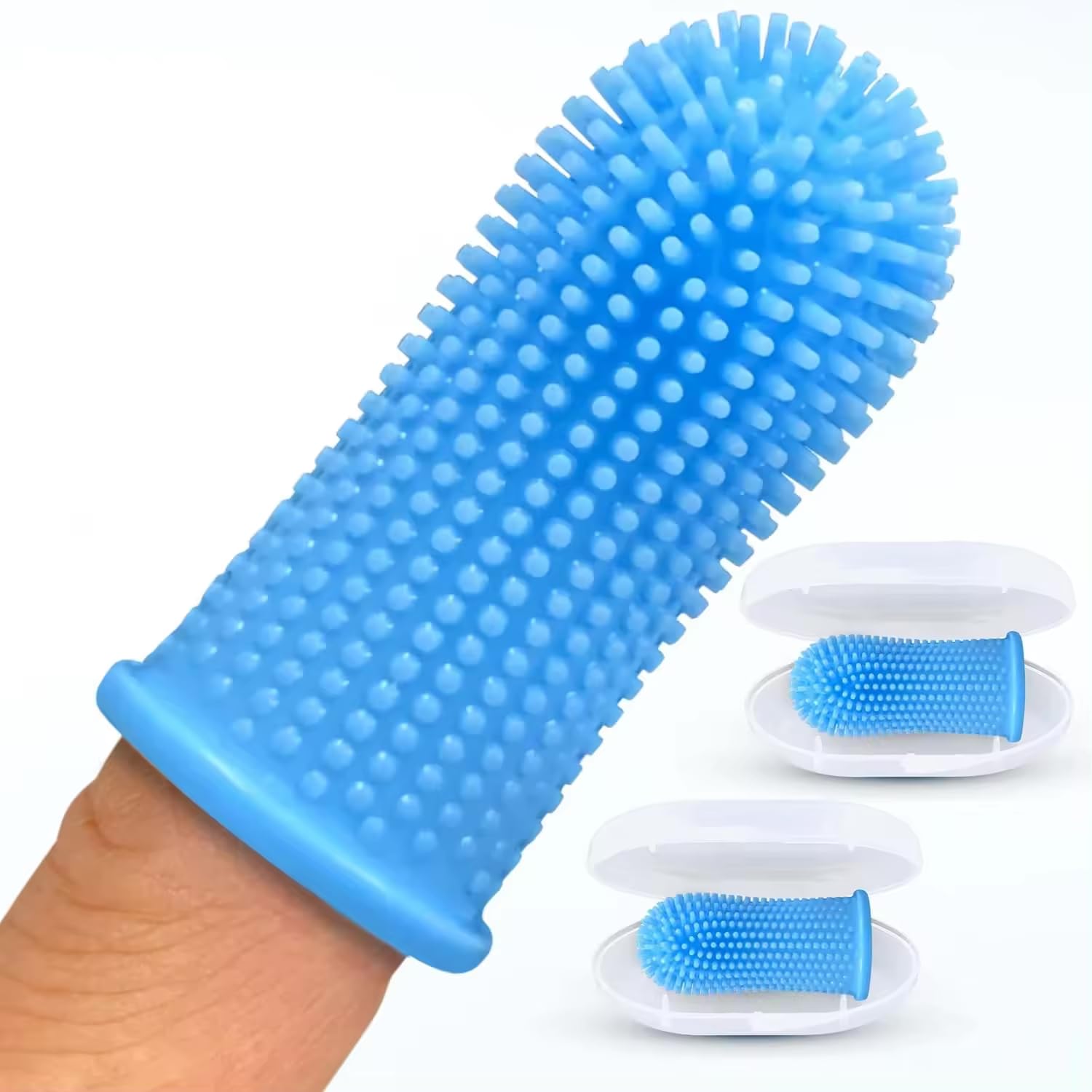 360° Dog & Cat Finger Toothbrush Kit - 2 Pack Pet Dental Care for Large Breeds - Gentle Teeth Cleaning Brush for Dogs & Cats - Perfect for Daily Oral Hygiene at Home - Blue
