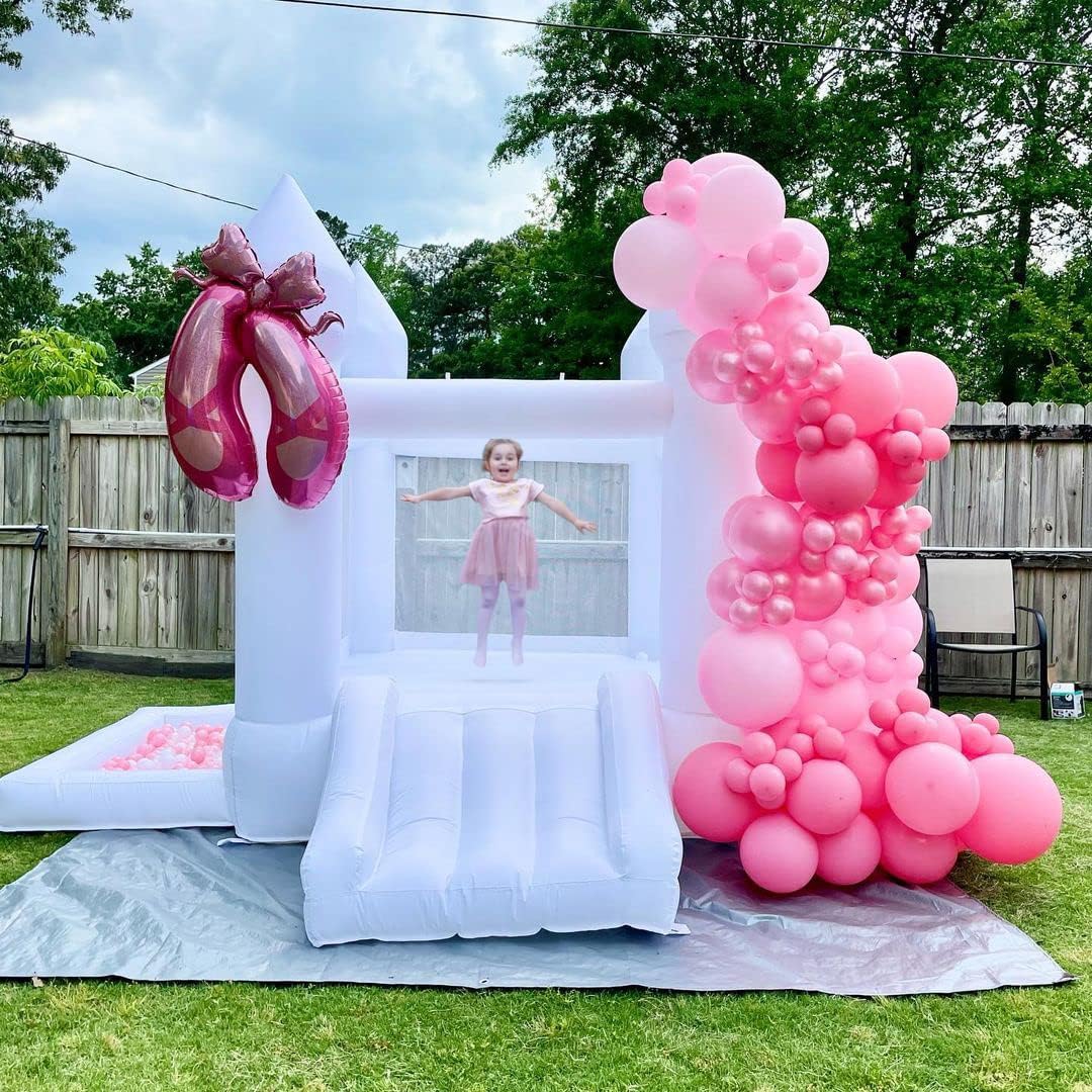 **White Bounce House with Slide & Ball Pit - 108 x 108 x 84 Inch Inflatable Castle for Kids Birthday Party, Outdoor Play, Backyard Fun - Includes Blower (Oxford White)**    *(Perfect for birthday parties, outdoor playdates, backyard entertainment, and family gatherings!)*