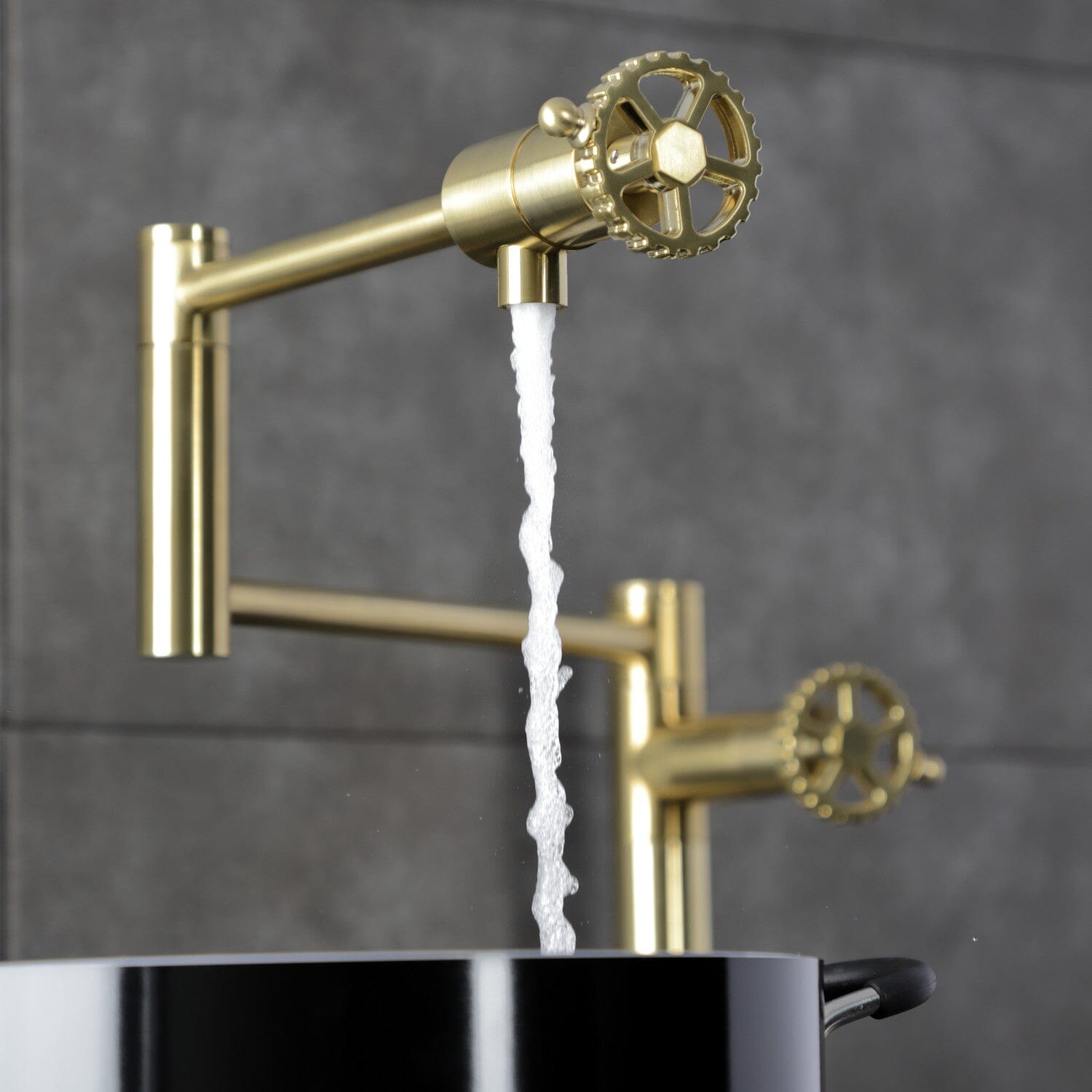 Stainless Steel Fuller Two Handle Deck Mount Pot Filler Faucet - Perfect for Kitchen Sink, Stove & Cooking Area