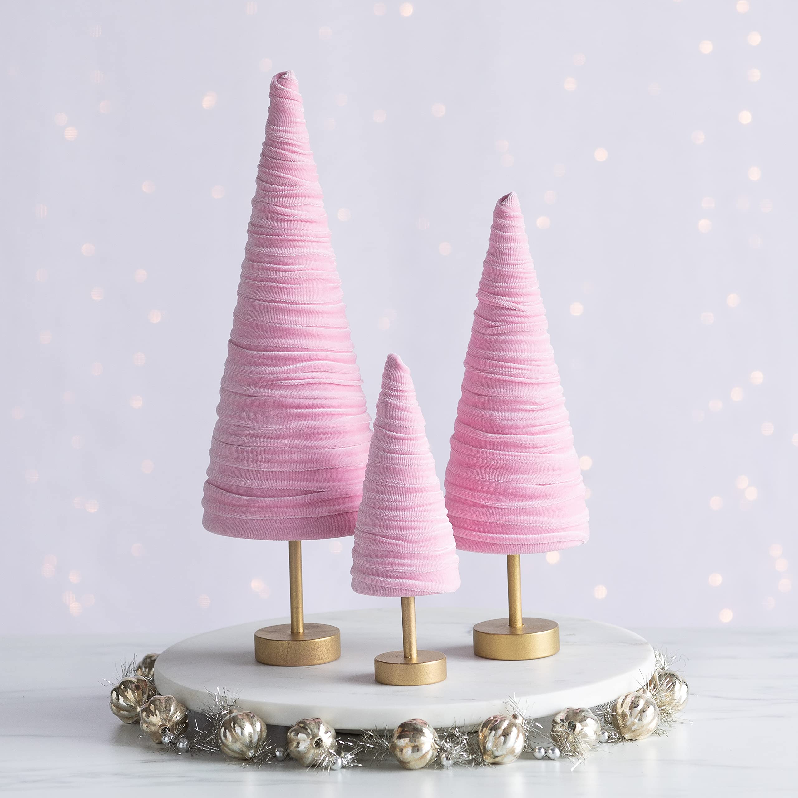 Pink Velvet Tree Pedestal Set of 3 - Coquette Room Decor, Aesthetic Home Accessories, Perfect Gift for Her, Teen Room & Bookshelf Decor - Ideal for Bedroom, Living Room, or Nursery (Pink)