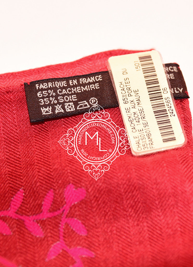 Hermes Aux Portes du Palais Framboise Rose Mauve Cashmere Shawl 140 GM - Luxury Women's Scarf for Elegant Outfits & Special Occasions