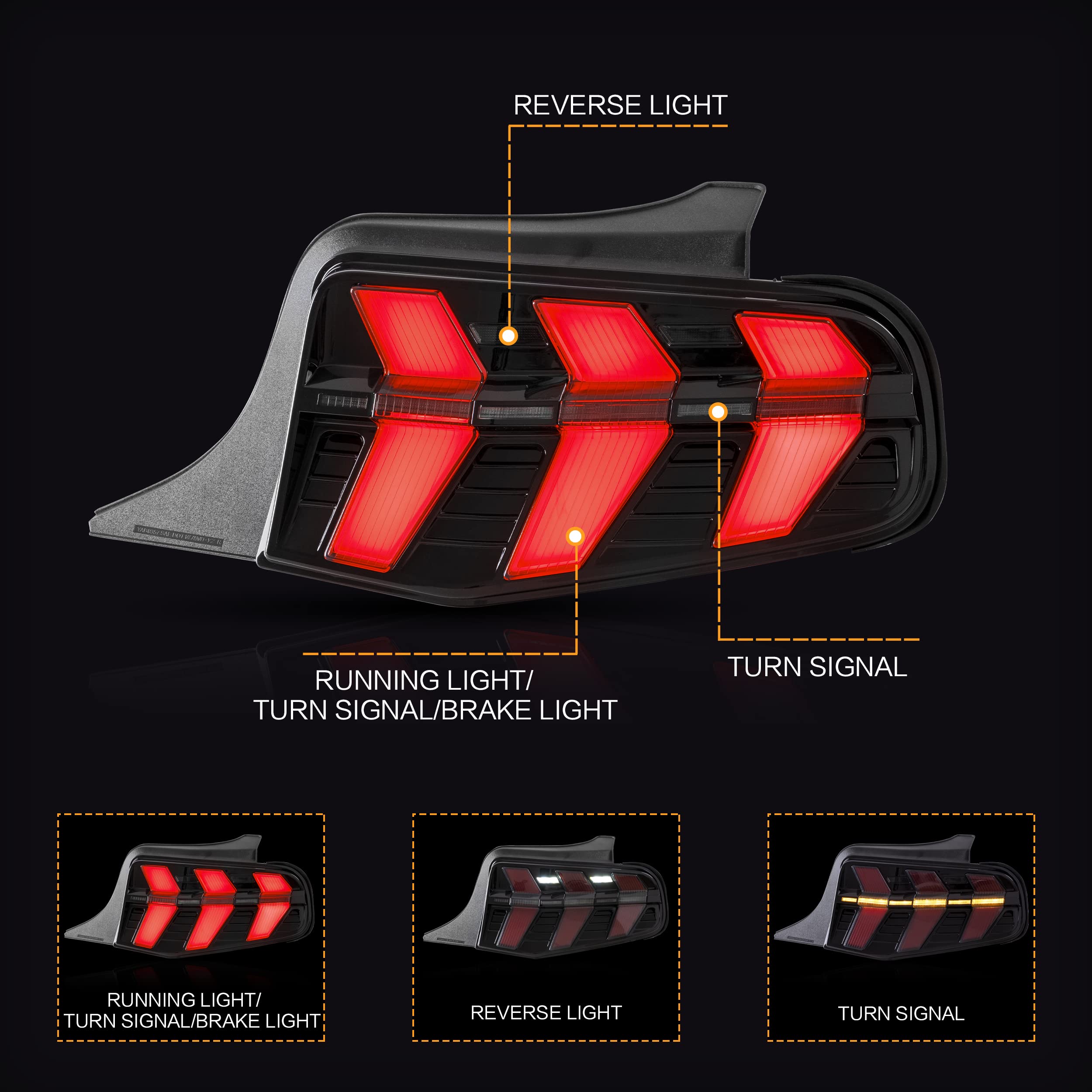 VLAND LED Tail Lights Assembly for Ford Mustang 2010-2012 - Full LED Tail Lamp with Turn Signal - Plug & Play Replacement - Perfect for Night Driving & Car Customization