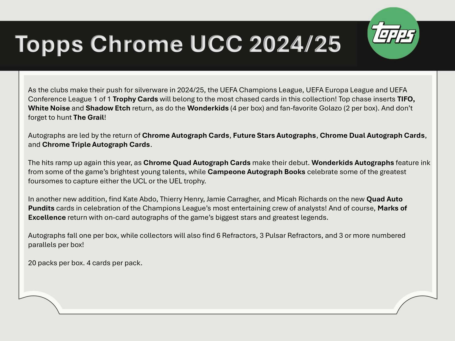 2024-2025 Topps Chrome UEFA Club Competitions Soccer Hobby Box - Premium Soccer Trading Cards for Collectors & Fans - Perfect for Sports Memorabilia Collections & Fantasy League Enthusiasts