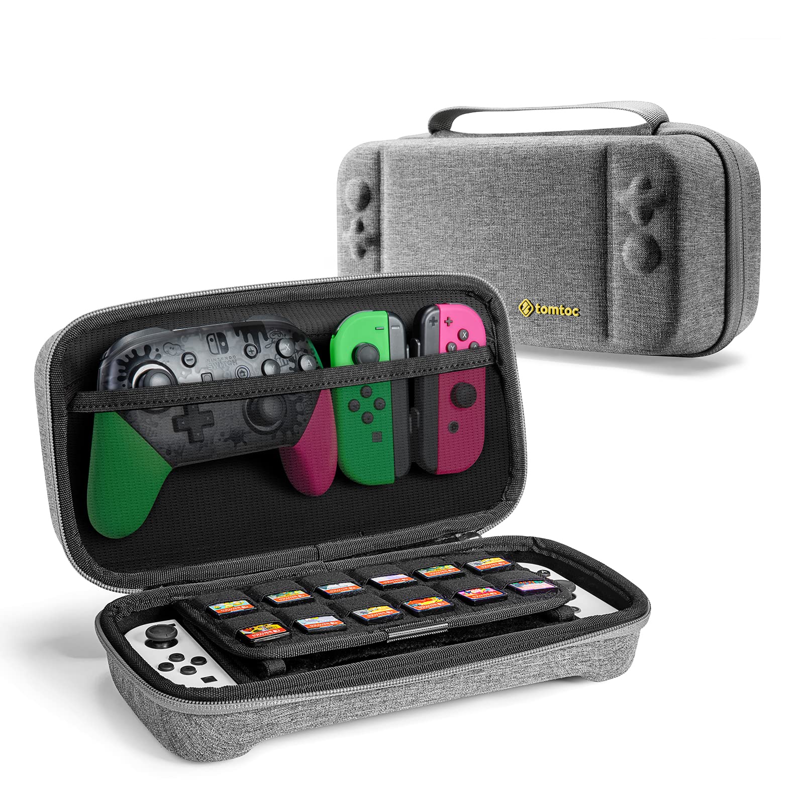 tomtoc Hard Carrying Case for Nintendo Switch & Switch OLED - Protective Travel Case Fits Console, Pro Controller, Charger & 24 Game Cards | Durable Switch Accessories for Gaming On The Go