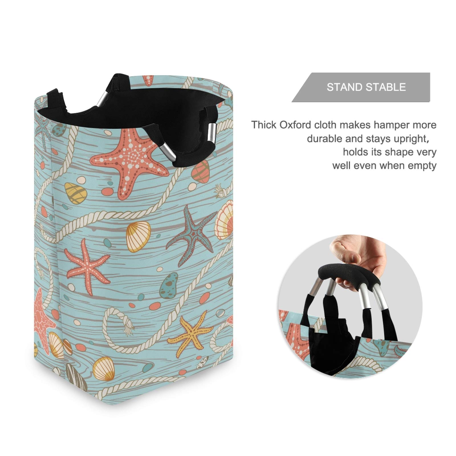 Tarity Large 52L Collapsible Laundry Hamper with Handles - Seastones & Seashells Design Oxford Clothes Storage Bag, Foldable Washing Basket for Bedroom, Bathroom, Closet - Perfect for Laundry Room Organization & Home Storage Solutions