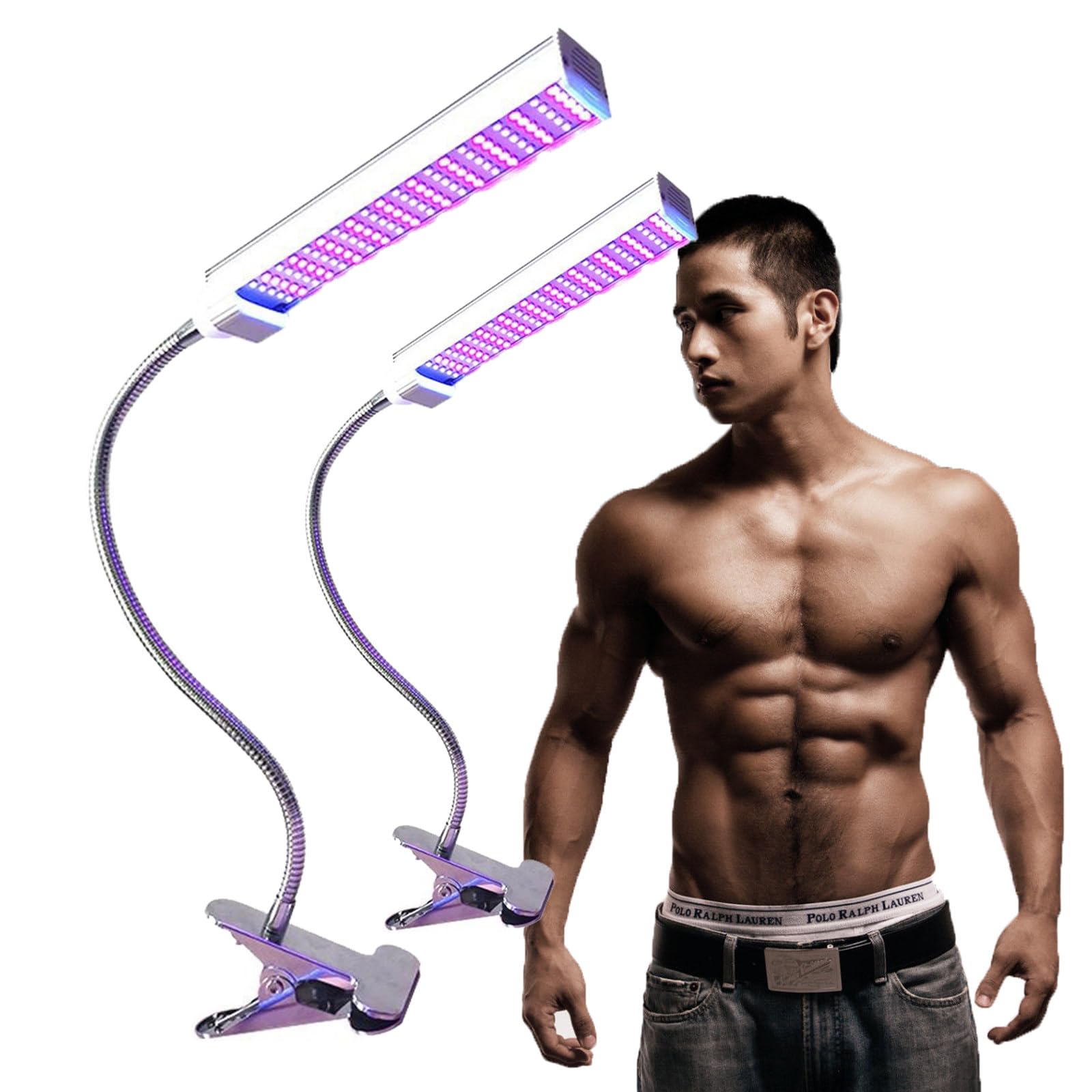 365nm LED UV Clip-On Tanning Lamp for Body and Face - 360° Adjustable Home Sunbathing Device with 60×30cm Irradiation Area (2PCS) - Perfect for Year-Round Bronze Glow at Home, Salon, or Travel