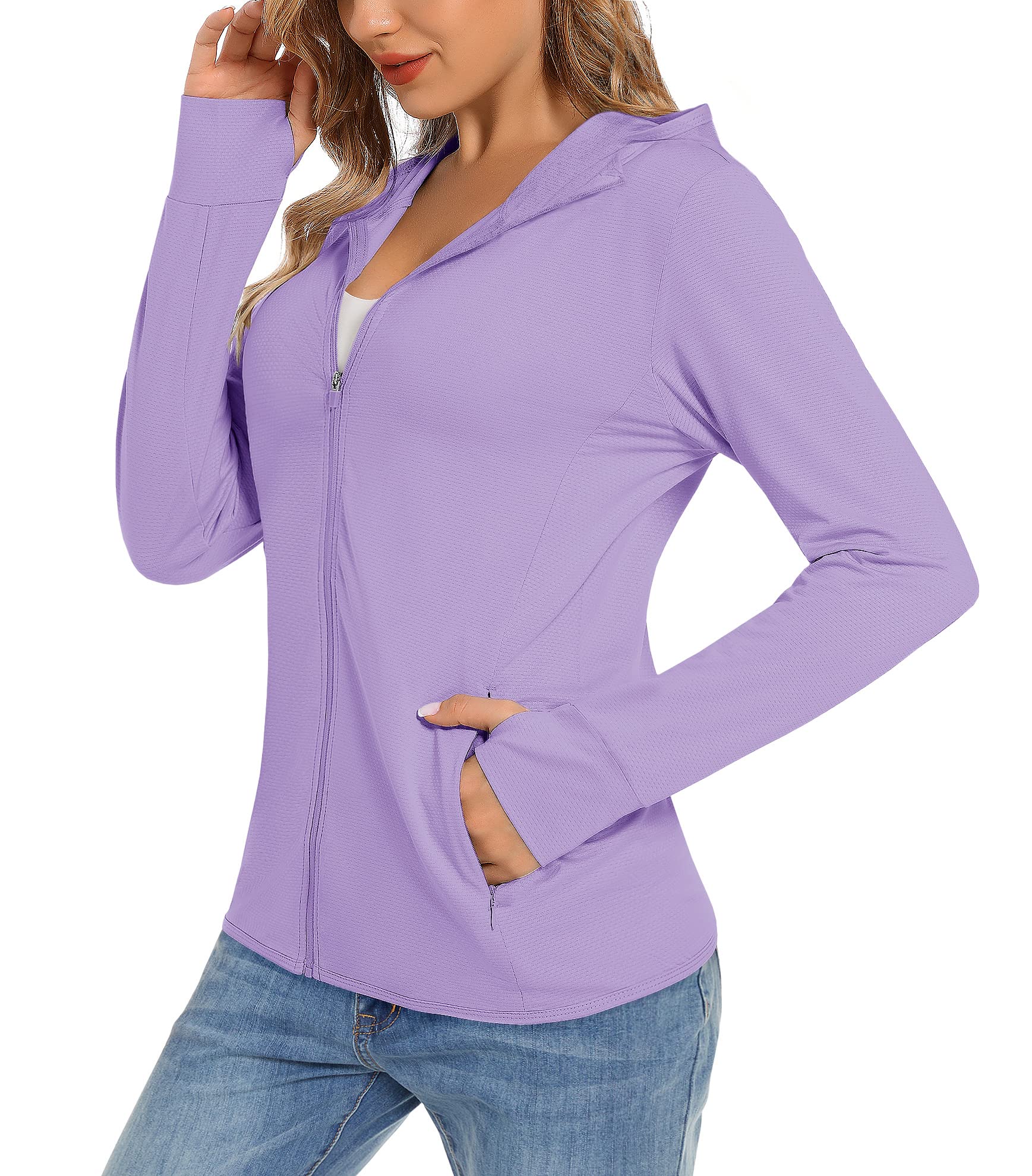 TACVASEN Women's UPF 50+ Sun Protection Hoodie - Lightweight Zip Up Jacket with Long Sleeves for Hiking, Running & Outdoor Activities